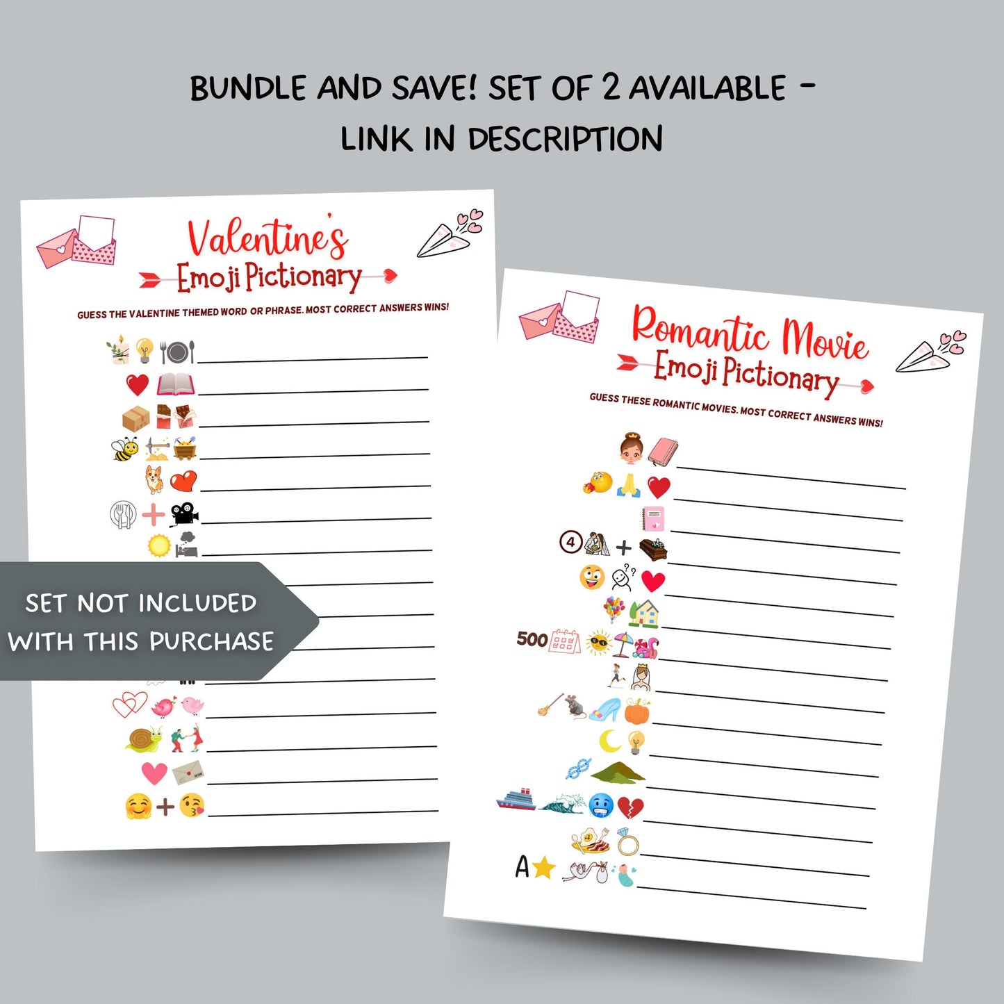Valentine's Day Emoji Pictionary Game Printable, Fun Emoji Game for Adults & Kids, Party Game, Galentines Day Game, Valentines Day Activity