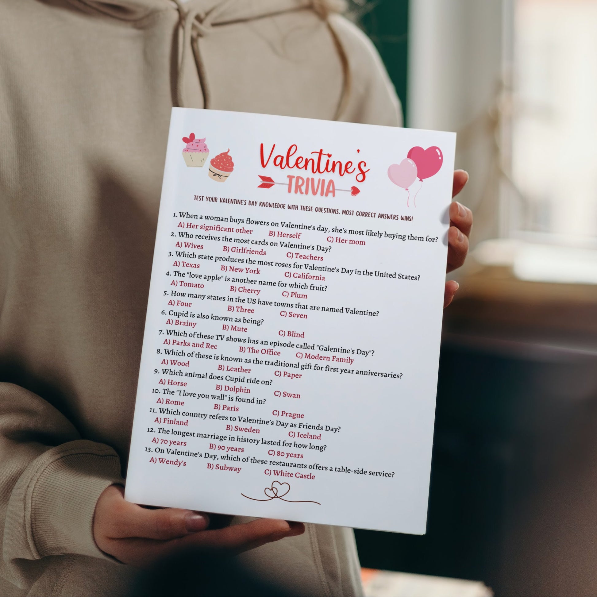 Valentine's Day Trivia Game Printable, Galentines Day Party Game, Valentines Day Activity, Fun Game for Adults, Valentine Trivia Family Game