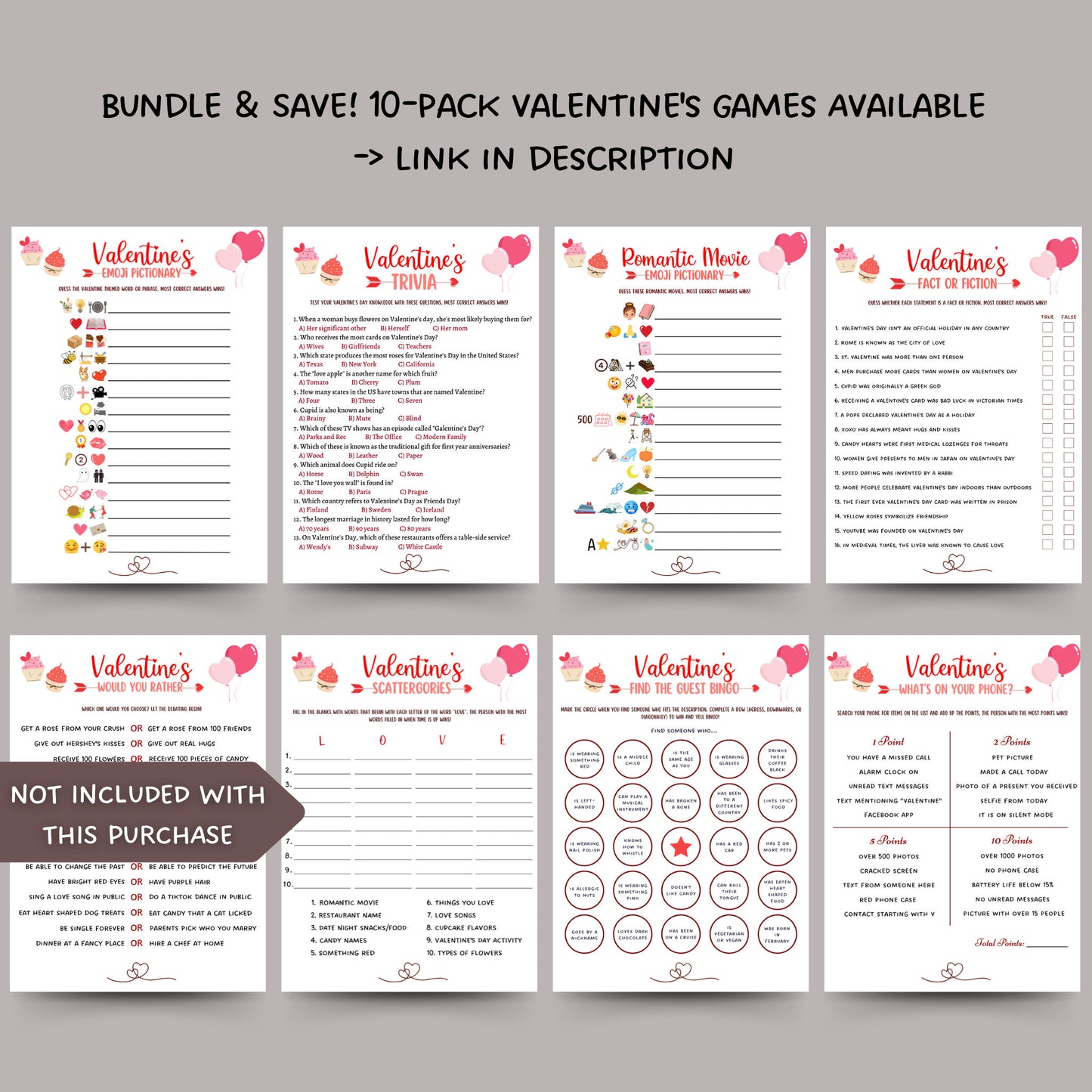 Valentine's Day Romantic Movie Emoji Pictionary Game Printable Activity, Fun Emoji Game Adults & Kids, Party Game, Galentines Day Games