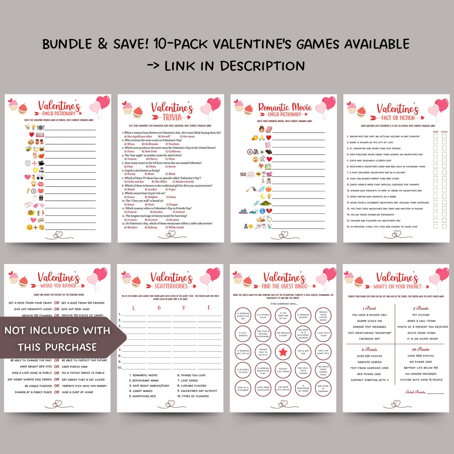 Valentine's Day Emoji Pictionary Game Printable, Fun Emoji Game for Adults & Kids, Party Game, Galentines Day Game, Valentines Day Activity
