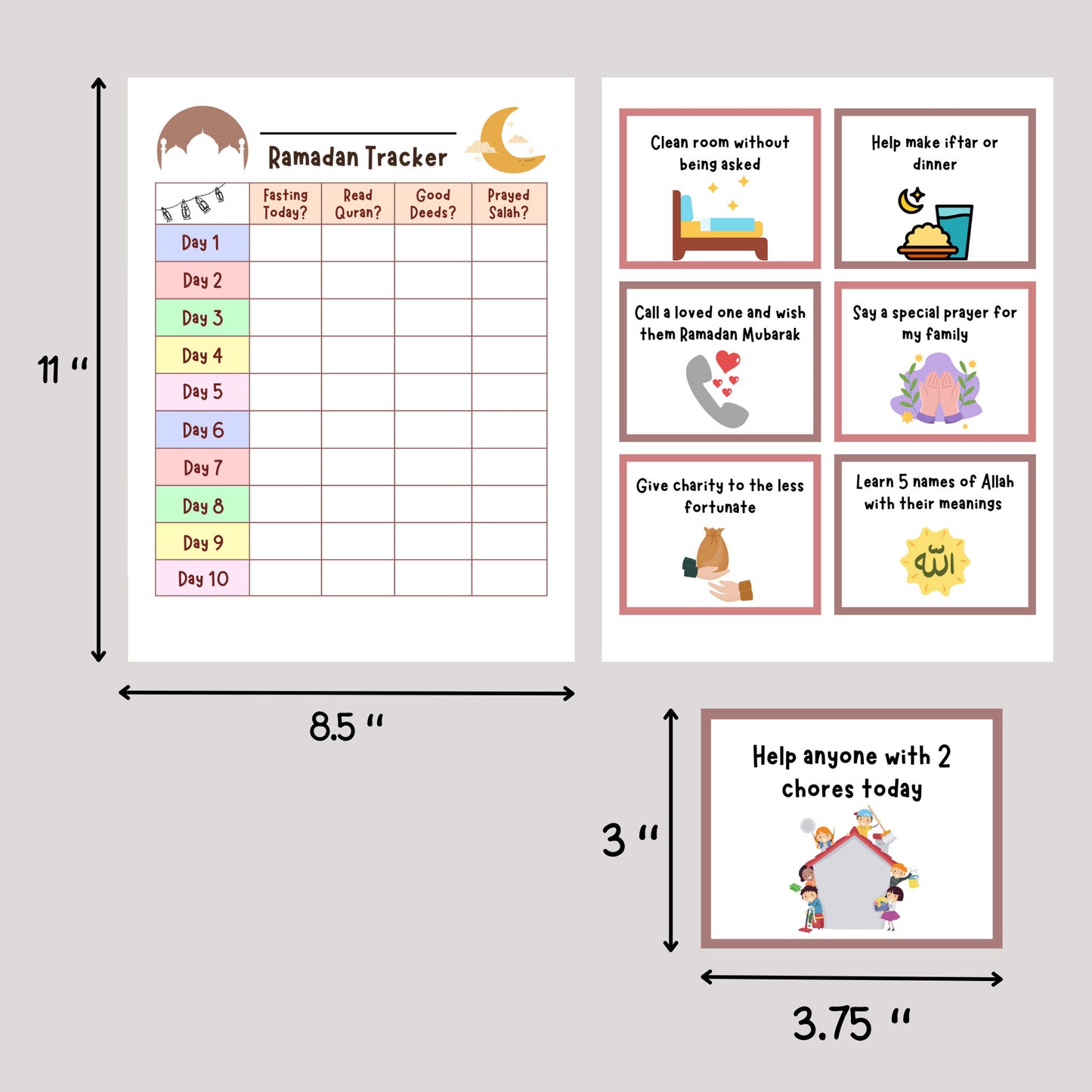 30 Ramadan Good Deeds Cards Printable, Ramadan Advent Cards, Kids Fasting Chart Tracker, Ramadan Activity for Kids, Daily Ramadan Tracker