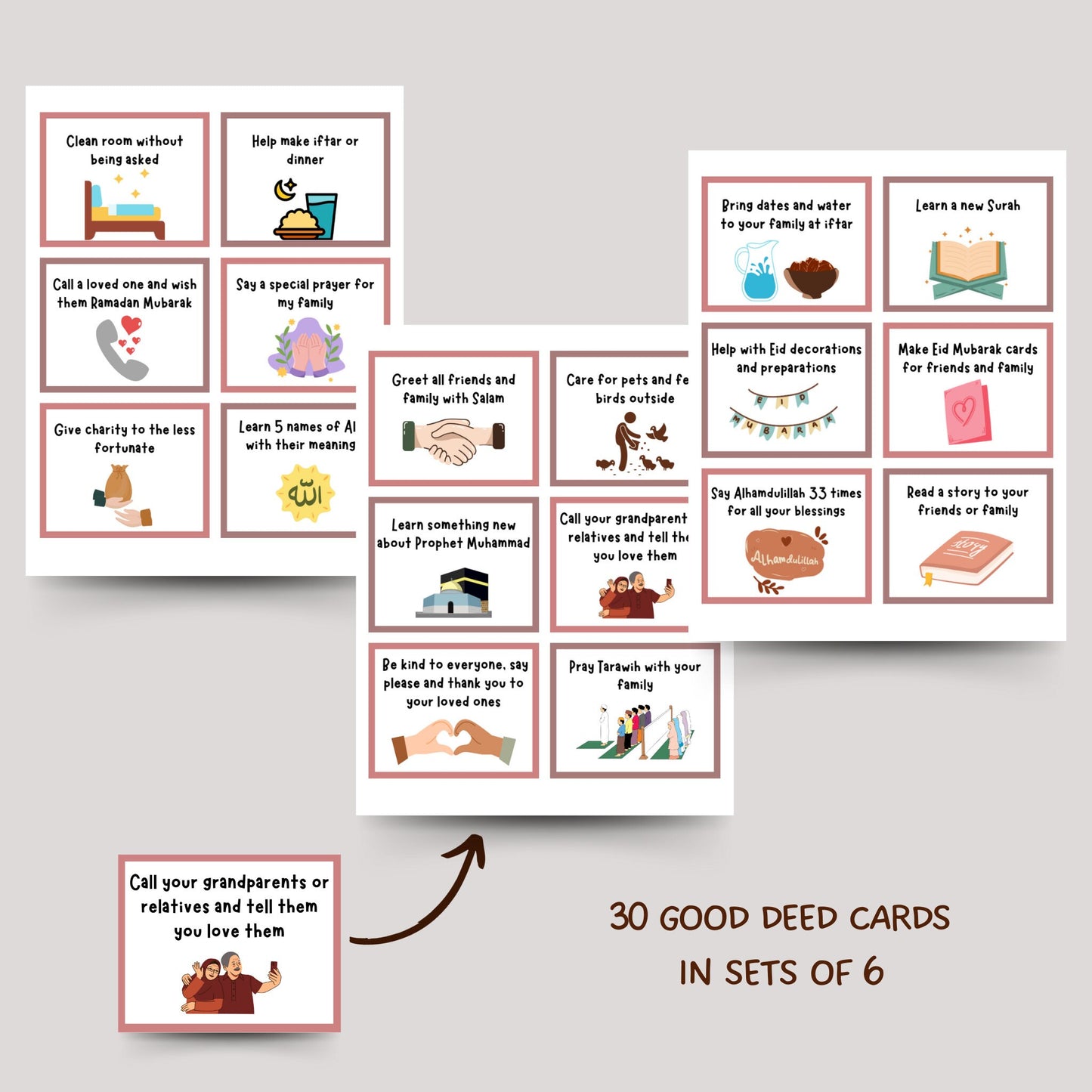 30 Ramadan Good Deeds Cards Printable, Ramadan Advent Cards, Kids Fasting Chart Tracker, Ramadan Activity for Kids, Daily Ramadan Tracker