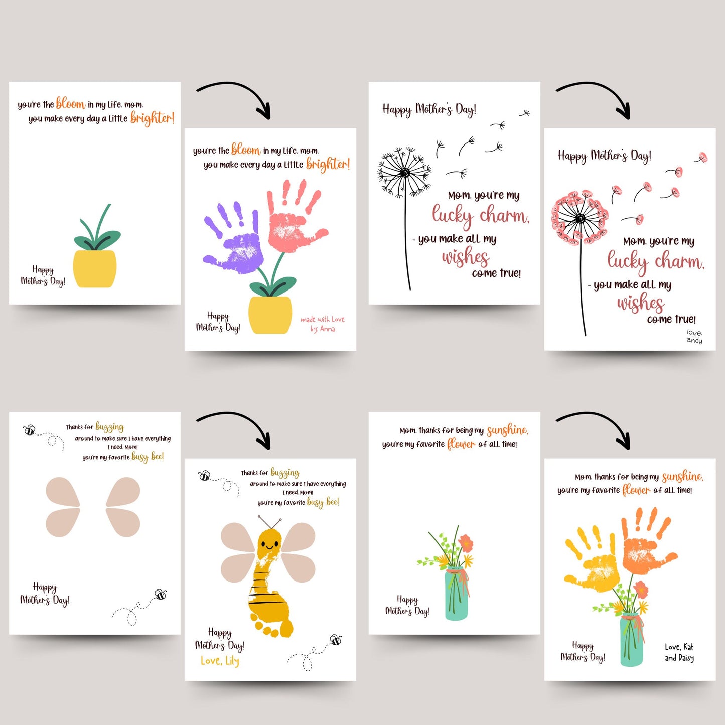 Mother’s Day Handprint & Footprint Art Printable, Gift for Mom from Kids, DIY Keepsake Craft Card, Mom Birthday Gift, Mother’s Day Gift Idea