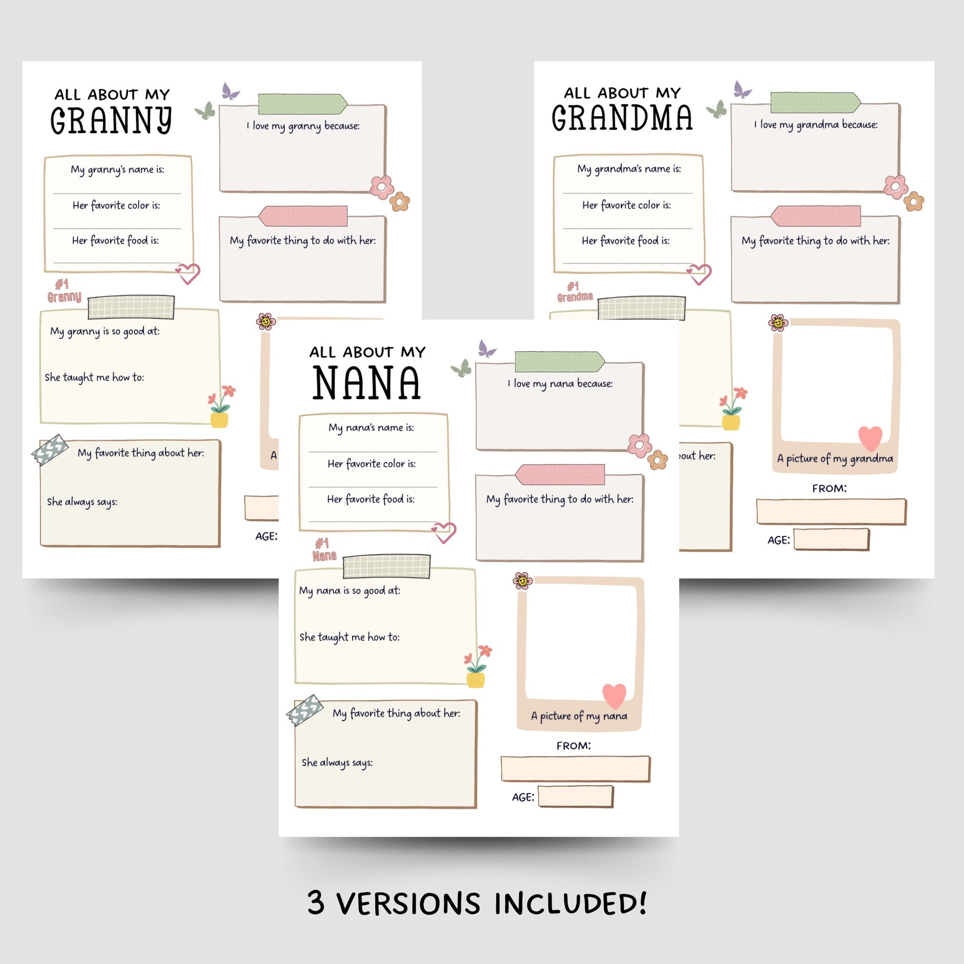 All About My Grandma Survey Printable, All About Nana Questionnaire, Grandparents Day Gift From Kids, Personalized Keepsake For Granny