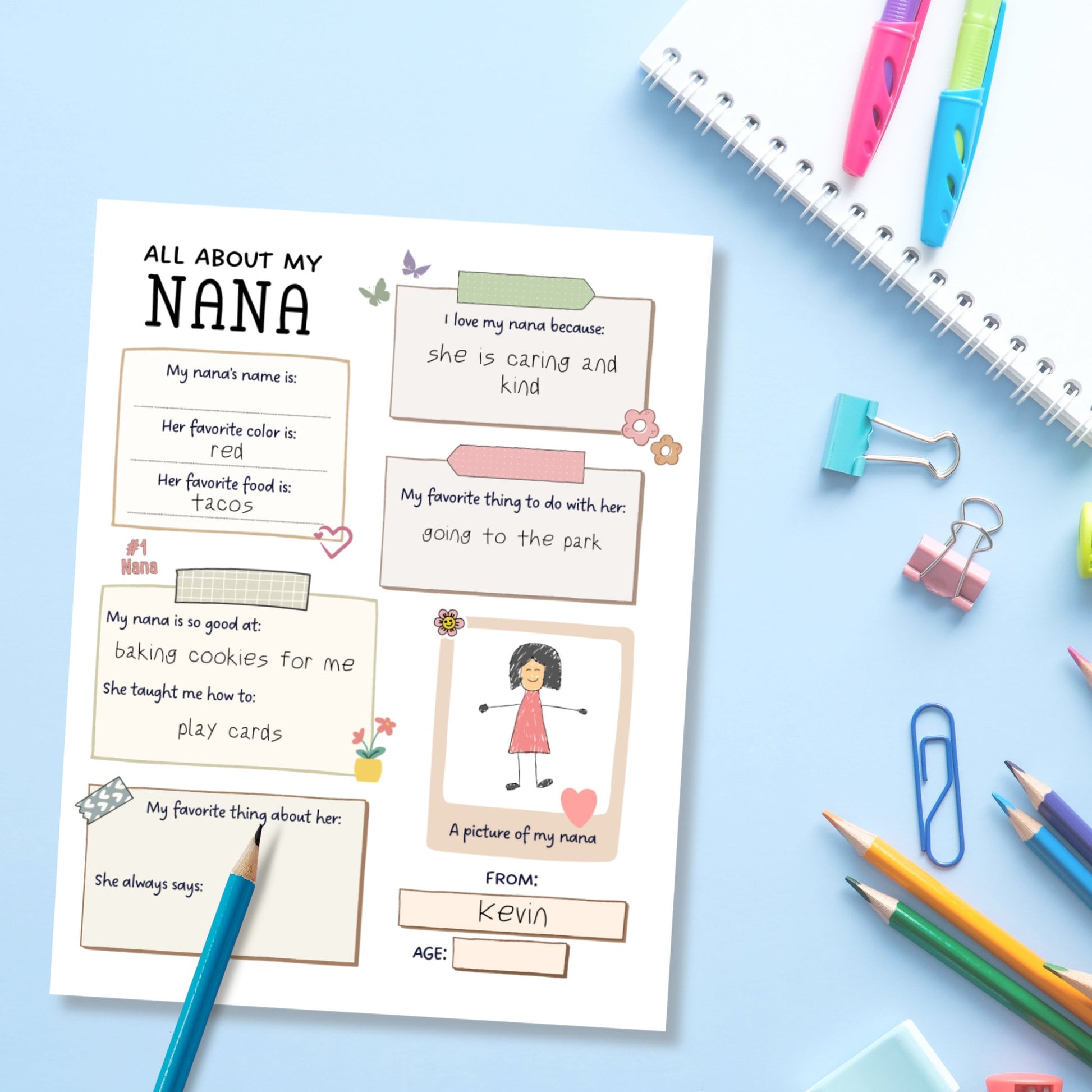 All About My Grandma Survey Printable, All About Nana Questionnaire, Grandparents Day Gift From Kids, Personalized Keepsake For Granny