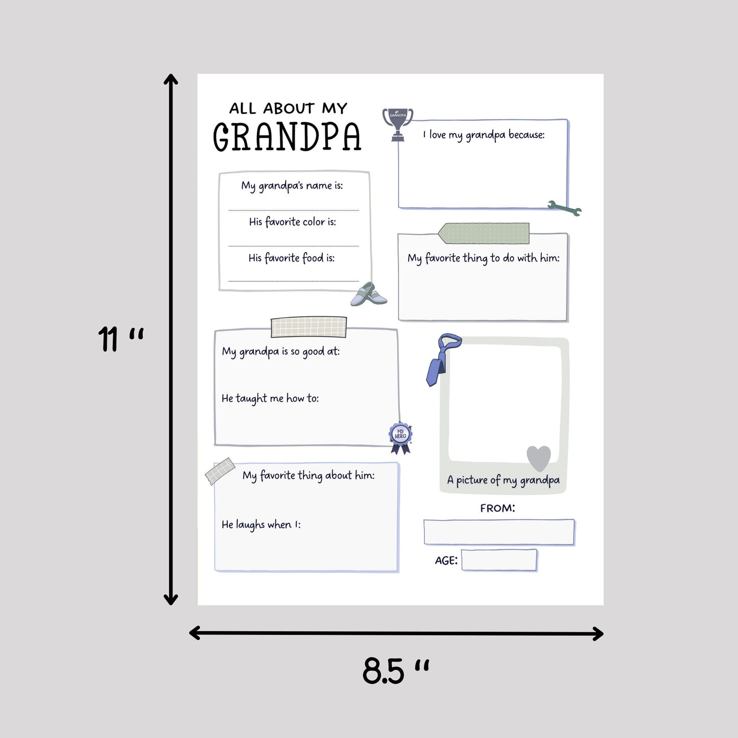 All About My Grandpa Abuelo Printable, Father’s Day Questionnaire, Grandparent’s Day Gift Ideas, Personalized Birthday Gift from Grandkids