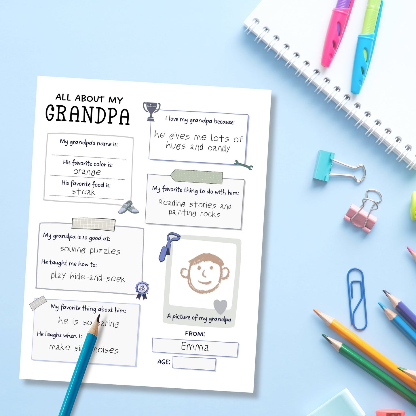 All About My Grandpa Abuelo Printable, Father’s Day Questionnaire, Grandparent’s Day Gift Ideas, Personalized Birthday Gift from Grandkids