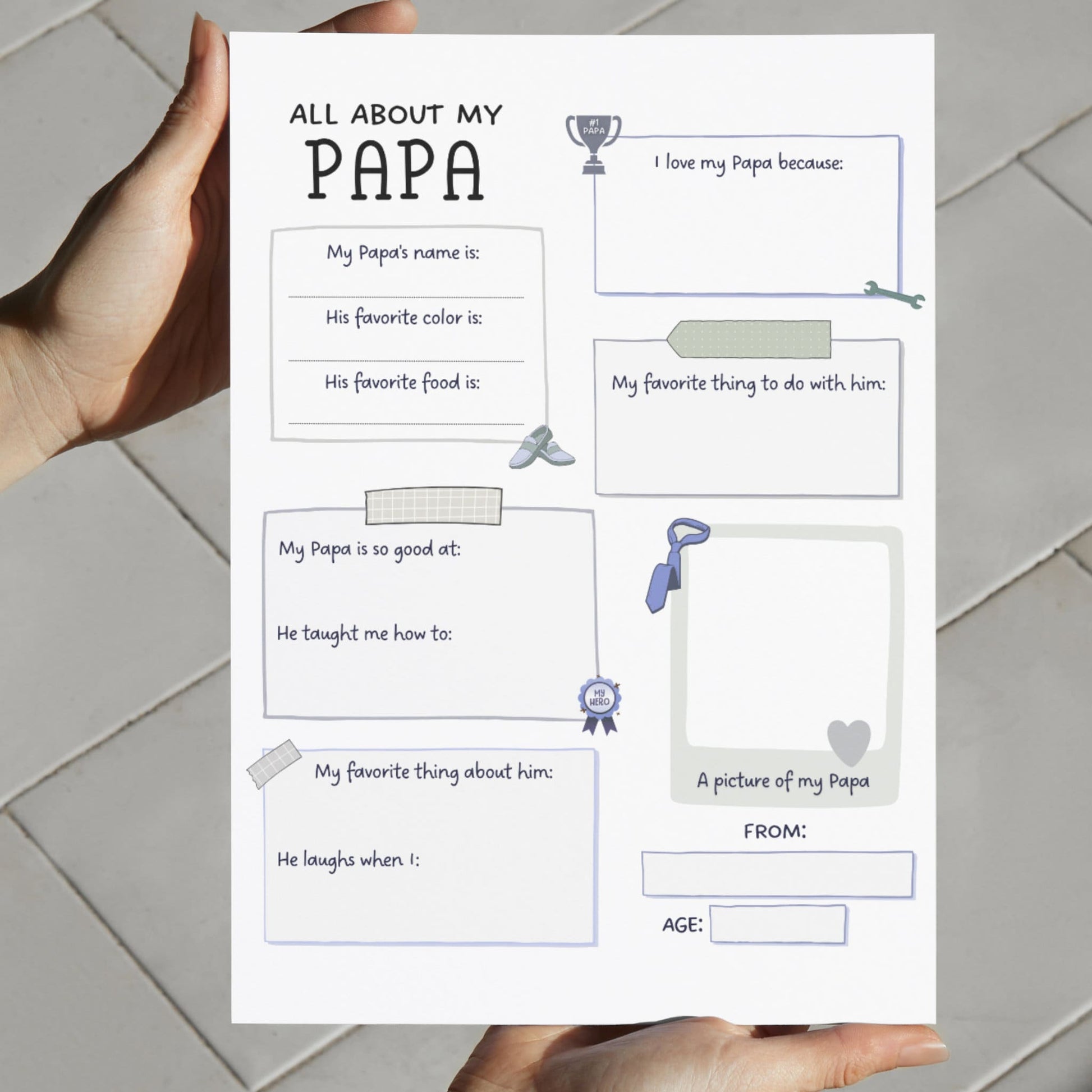 All About My Dad Printable, Father’s Day Questionnaire, All About My Daddy Papa, Fathers Day Gift Ideas, Personalized Gift For Dad from Kids