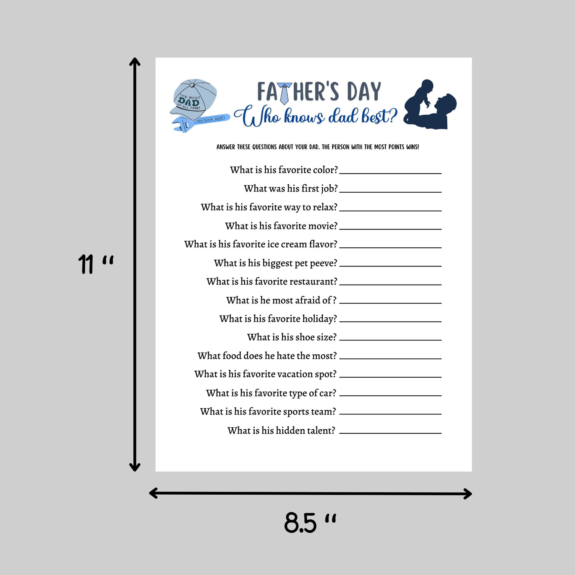 Father's Day Who Knows Dad Best Game Printable, Fathers Day Ideas, Fun Party Game, Activity Kids & Adults, Family Group Game, Classroom Game