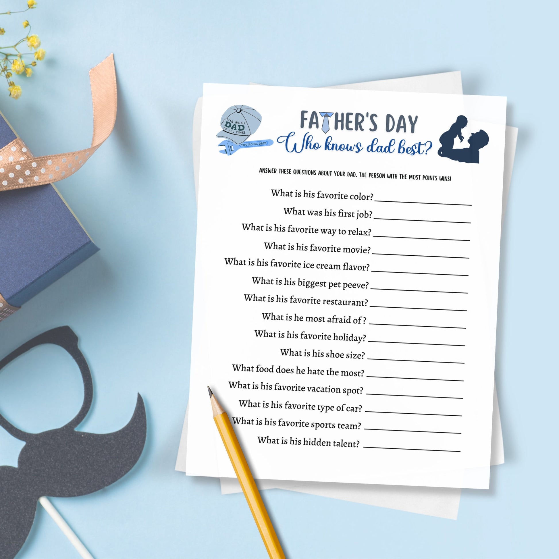 Father's Day Who Knows Dad Best Game Printable, Fathers Day Ideas, Fun Party Game, Activity Kids & Adults, Family Group Game, Classroom Game