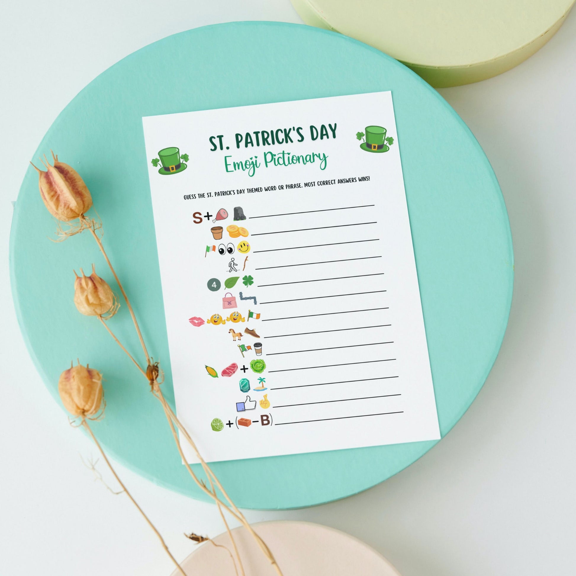 St Patricks Day Emoji Pictionary Game Printable, St Patricks Day Party Game, St. Patty's Activity Adults And Kids, Fun St. Paddy's Day Game