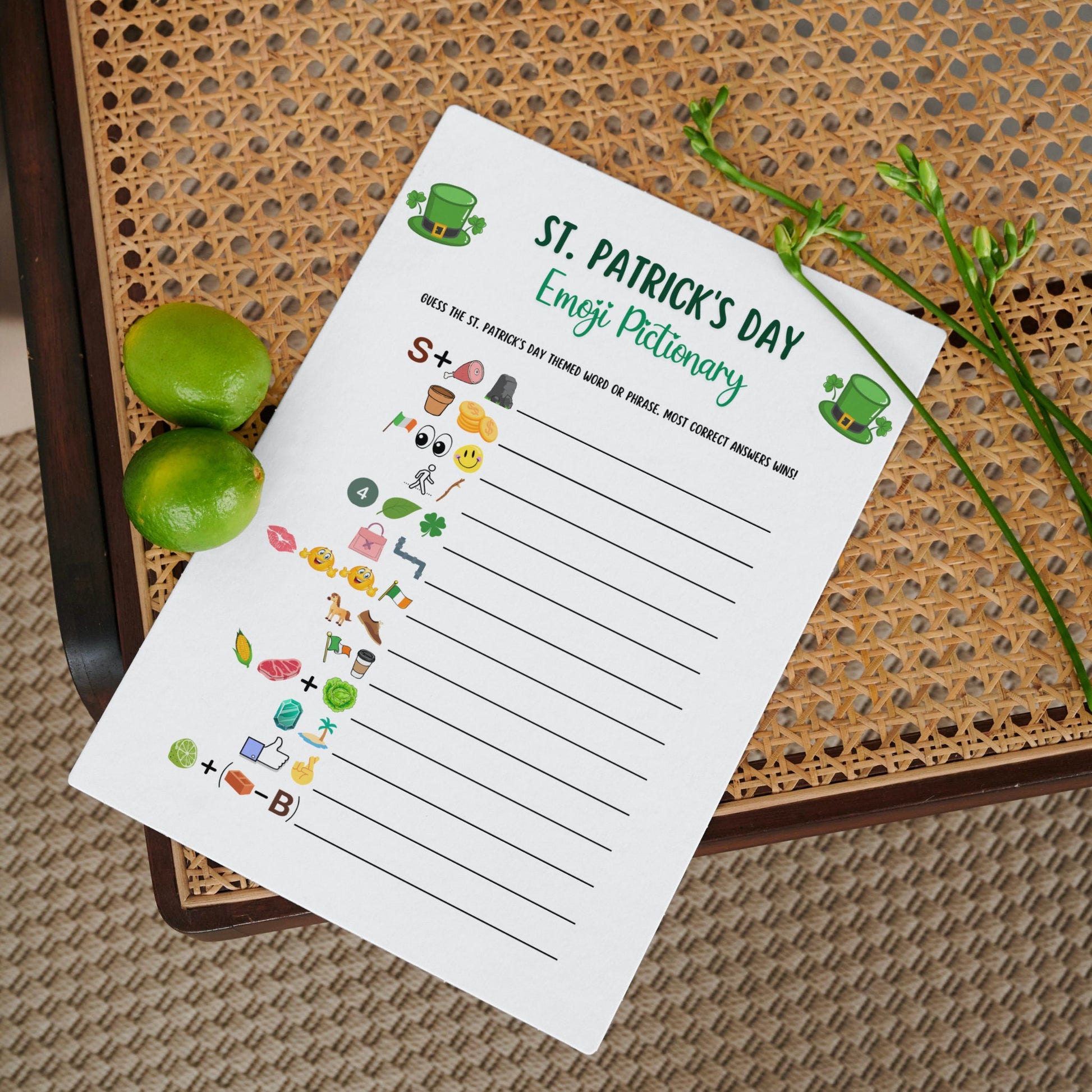 St Patricks Day Emoji Pictionary Game Printable, St Patricks Day Party Game, St. Patty's Activity Adults And Kids, Fun St. Paddy's Day Game