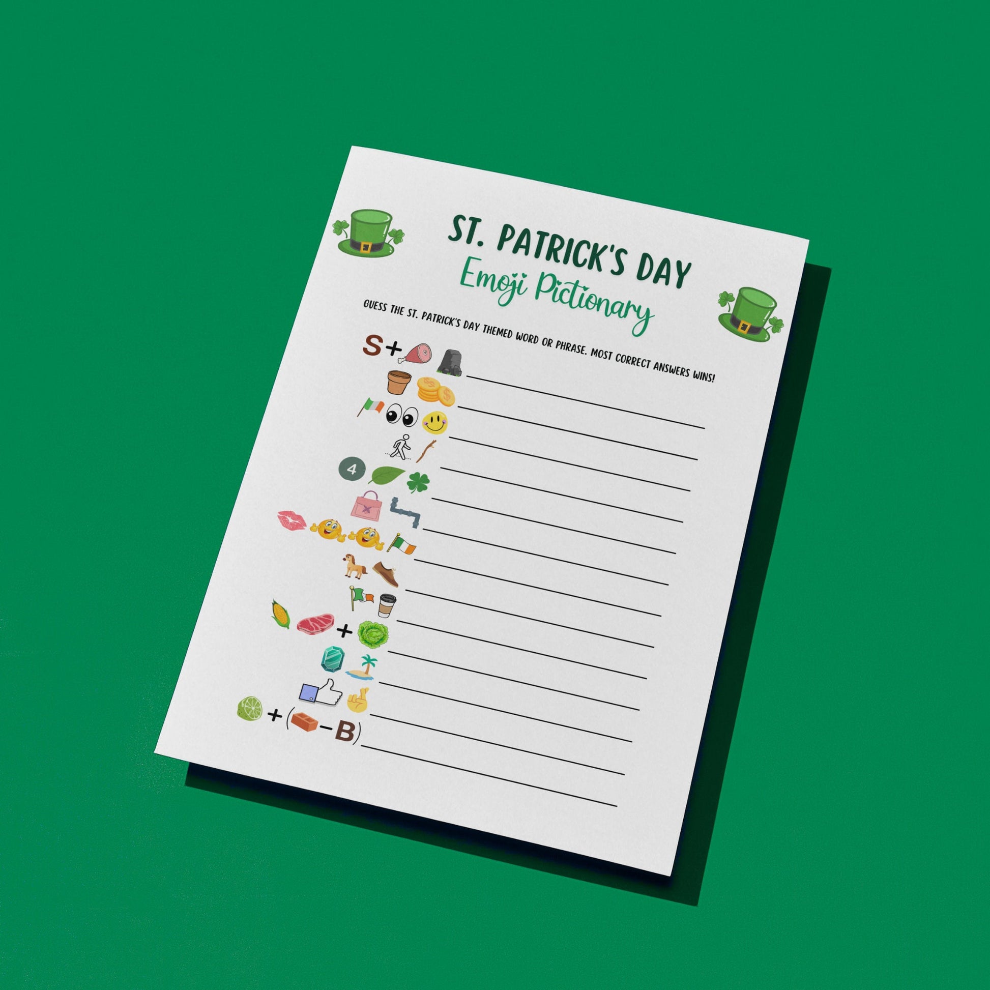 St Patricks Day Emoji Pictionary Game Printable, St Patricks Day Party Game, St. Patty's Activity Adults And Kids, Fun St. Paddy's Day Game