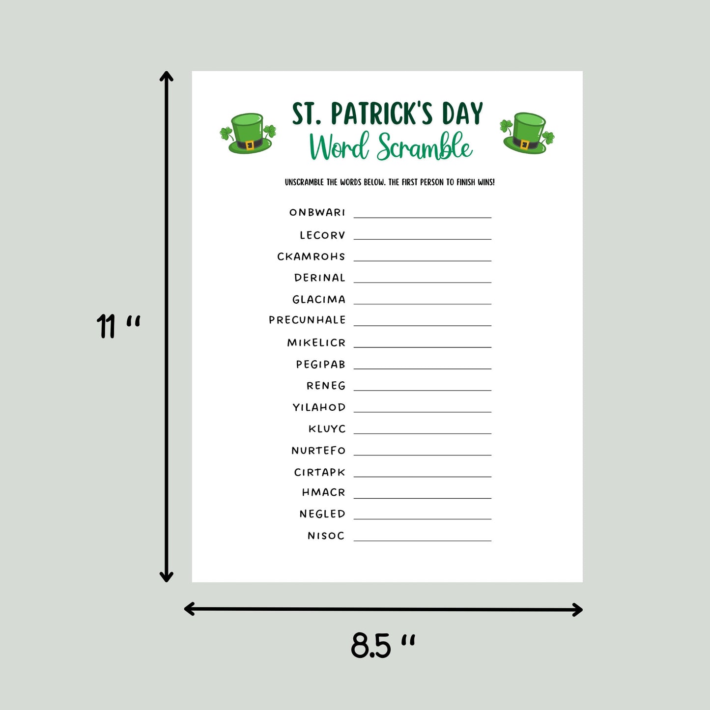 St Patricks Day Word Scramble Game Printable, St. Pattys Day Unscramble Game, Fun St Paddy’s Party Game, Irish Activity for Adults And Kids