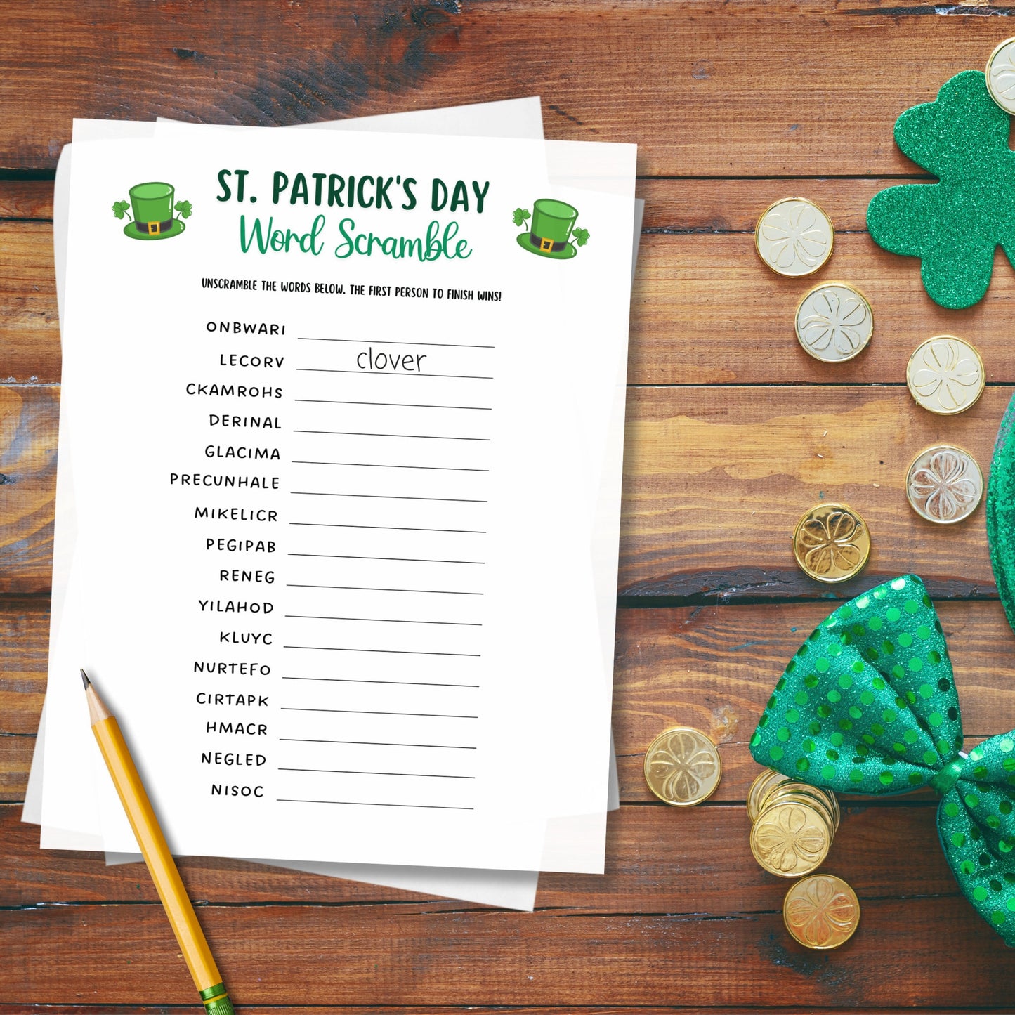 St Patricks Day Word Scramble Game Printable, St. Pattys Day Unscramble Game, Fun St Paddy’s Party Game, Irish Activity for Adults And Kids