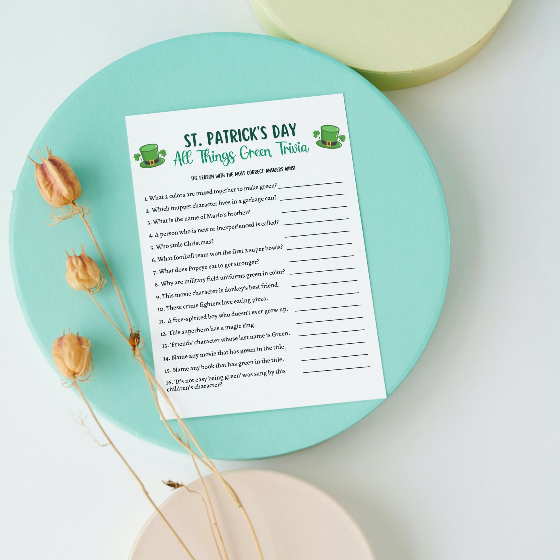 St. Patrick's Day Green Trivia Game Printable, All Things Green Activity Game, St Patricks Games for Kids, St Patty's Day Party Games Adults
