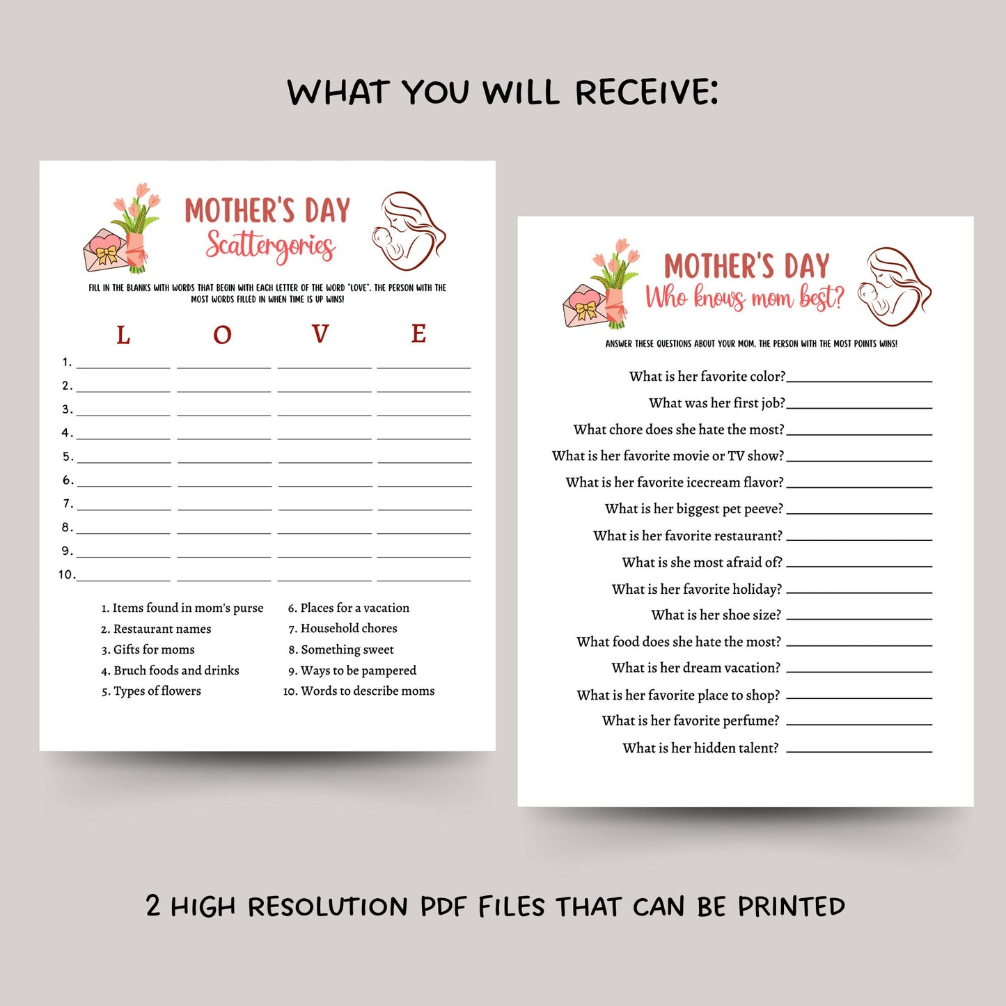 Mother's Day Game Printable, Mothers Day Party Game for Kids and Adults, Family Games Night, Classroom Games, Mothering Sunday, Mom Games