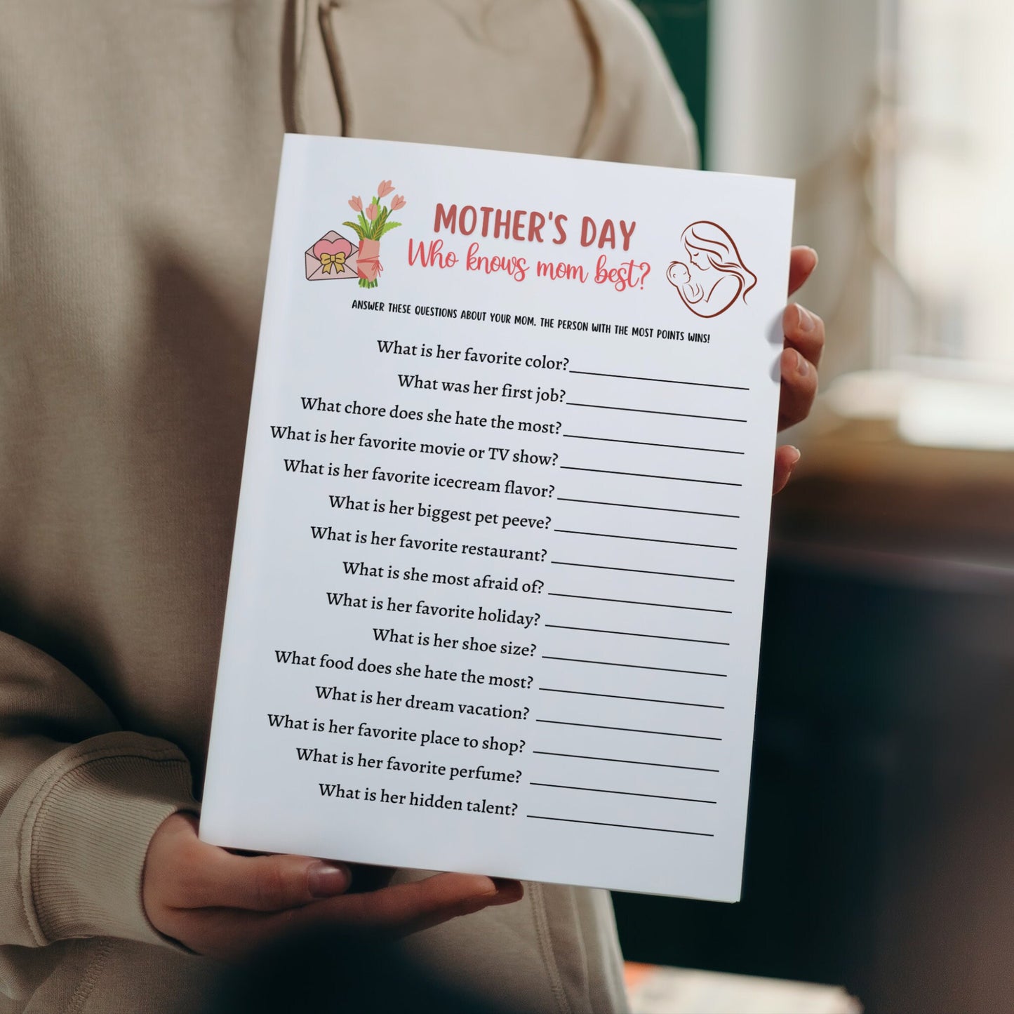 Mother's Day Game Printable, Mothers Day Party Game for Kids and Adults, Family Games Night, Classroom Games, Mothering Sunday, Mom Games