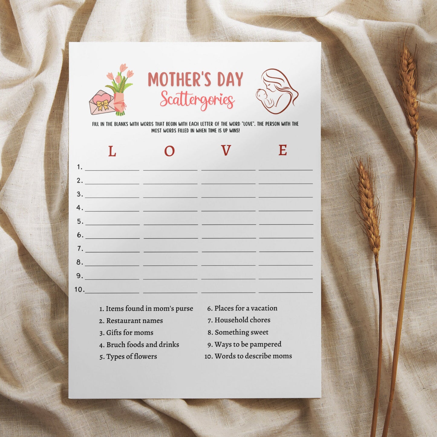 Mother's Day Game Printable, Mothers Day Party Game for Kids and Adults, Family Games Night, Classroom Games, Mothering Sunday, Mom Games