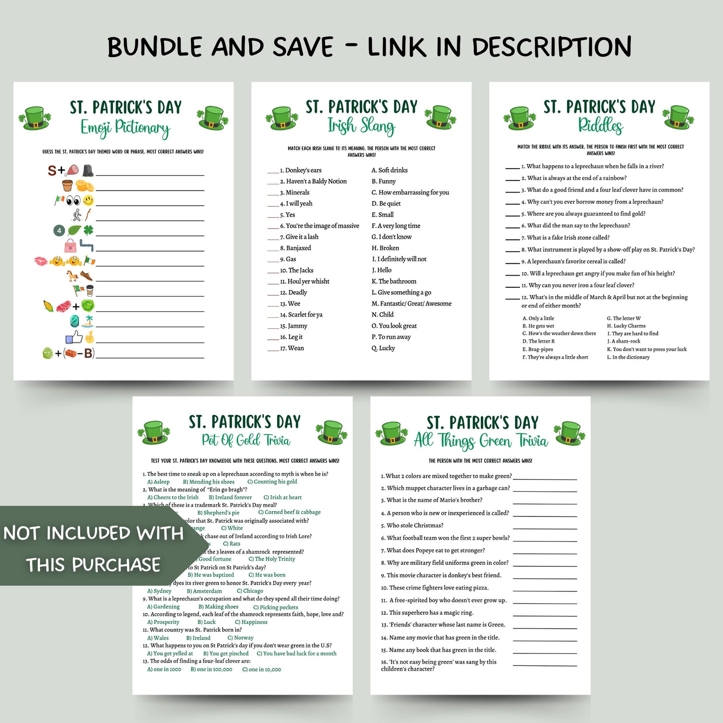 St Patrick's Day Irish Slang Game Printable, St Paddy's Party Games, St. Pattys Activity For Kids and Adults, Fun St Pats Day Classroom Game