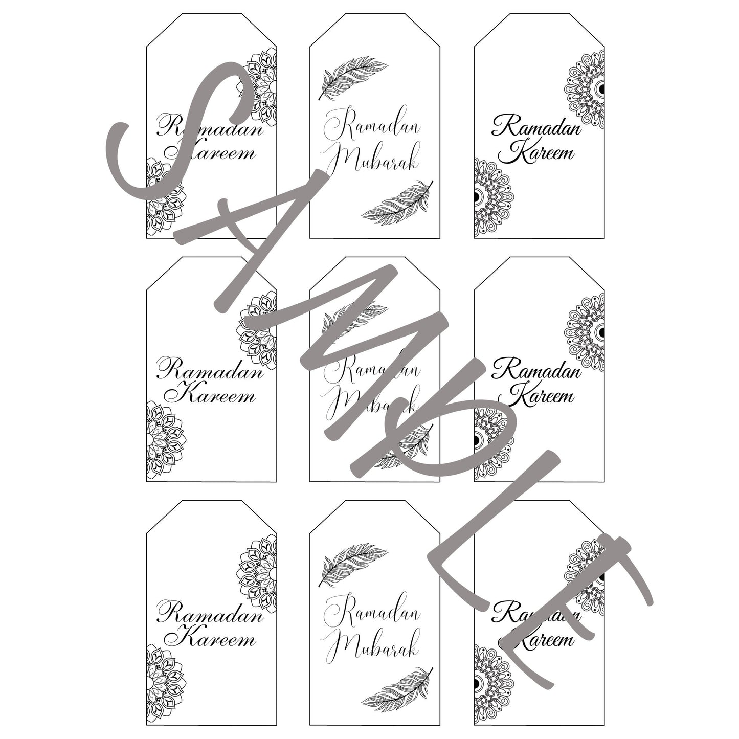 Ramadan Mubarak Gift Tags, Ramadan Kareem Printable Gift Tag, Eid Decoration, Instant Digital Download, 9 Printable Tags, Modern Gift Tags