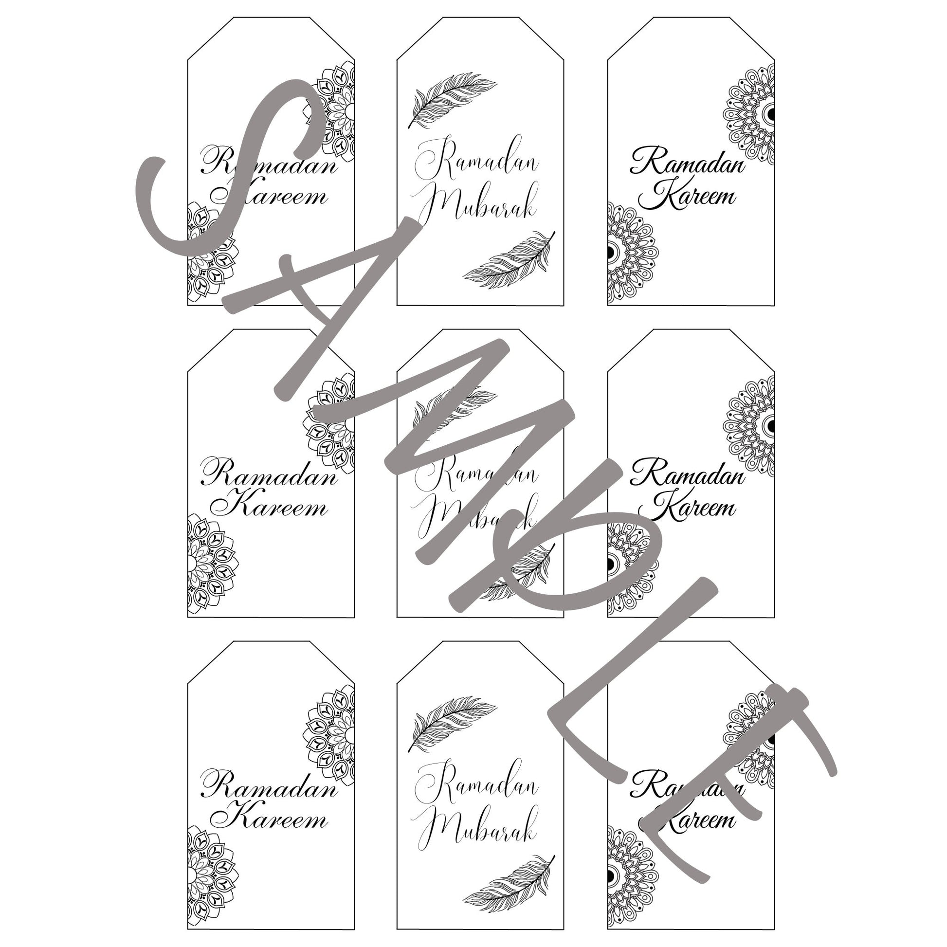 Ramadan Mubarak Gift Tags, Ramadan Kareem Printable Gift Tag, Eid Decoration, Instant Digital Download, 9 Printable Tags, Modern Gift Tags