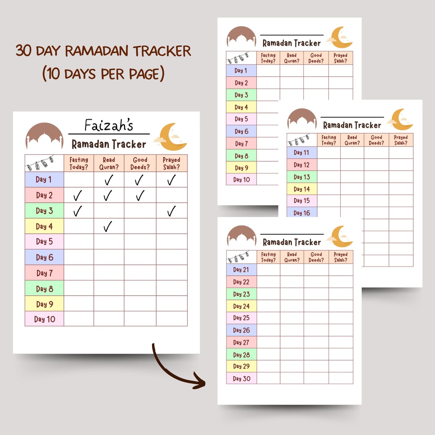 30 Ramadan Good Deeds Cards Printable, Ramadan Advent Cards, Kids Fasting Chart Tracker, Ramadan Activity for Kids, Daily Ramadan Tracker
