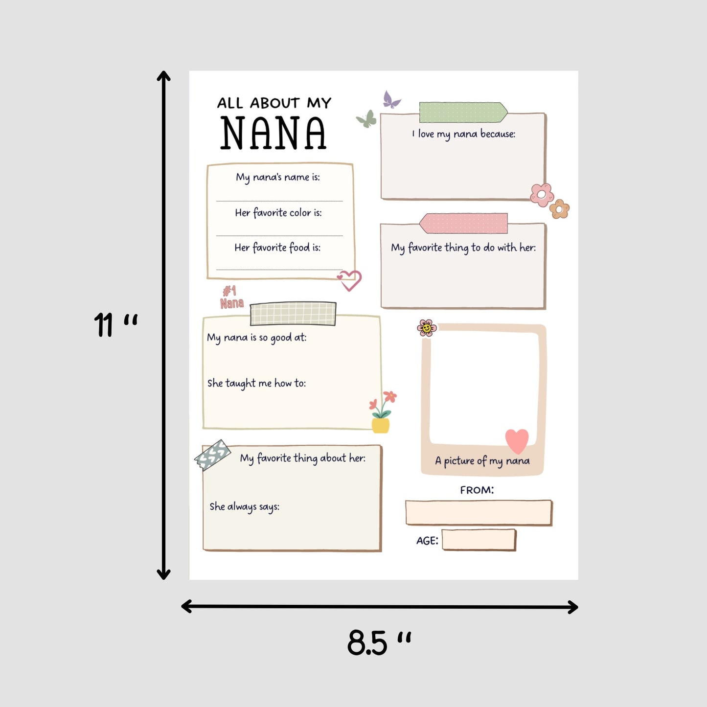 All About My Grandma Survey Printable, All About Nana Questionnaire, Grandparents Day Gift From Kids, Personalized Keepsake For Granny