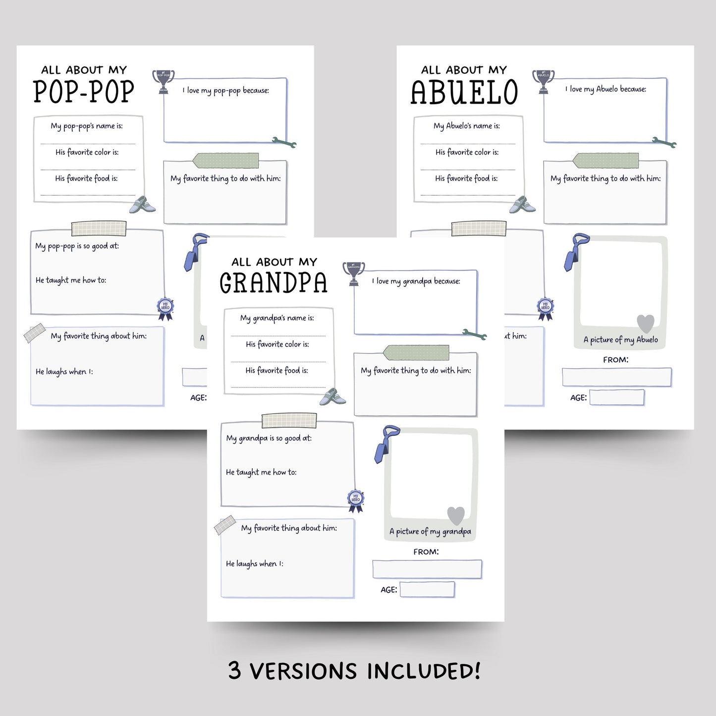 All About My Grandpa Abuelo Printable, Father’s Day Questionnaire, Grandparent’s Day Gift Ideas, Personalized Birthday Gift from Grandkids