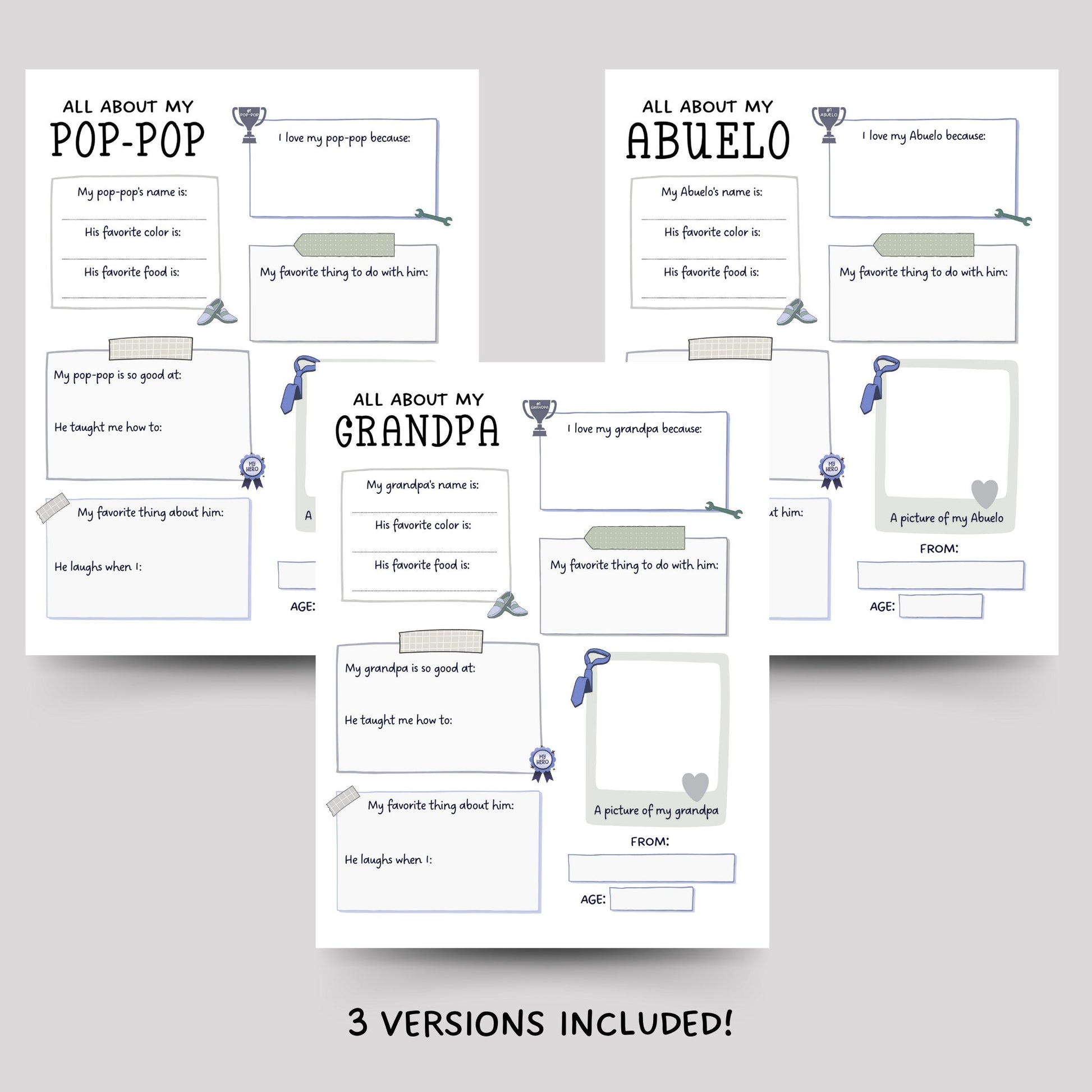 All About My Grandpa Abuelo Printable, Father’s Day Questionnaire, Grandparent’s Day Gift Ideas, Personalized Birthday Gift from Grandkids