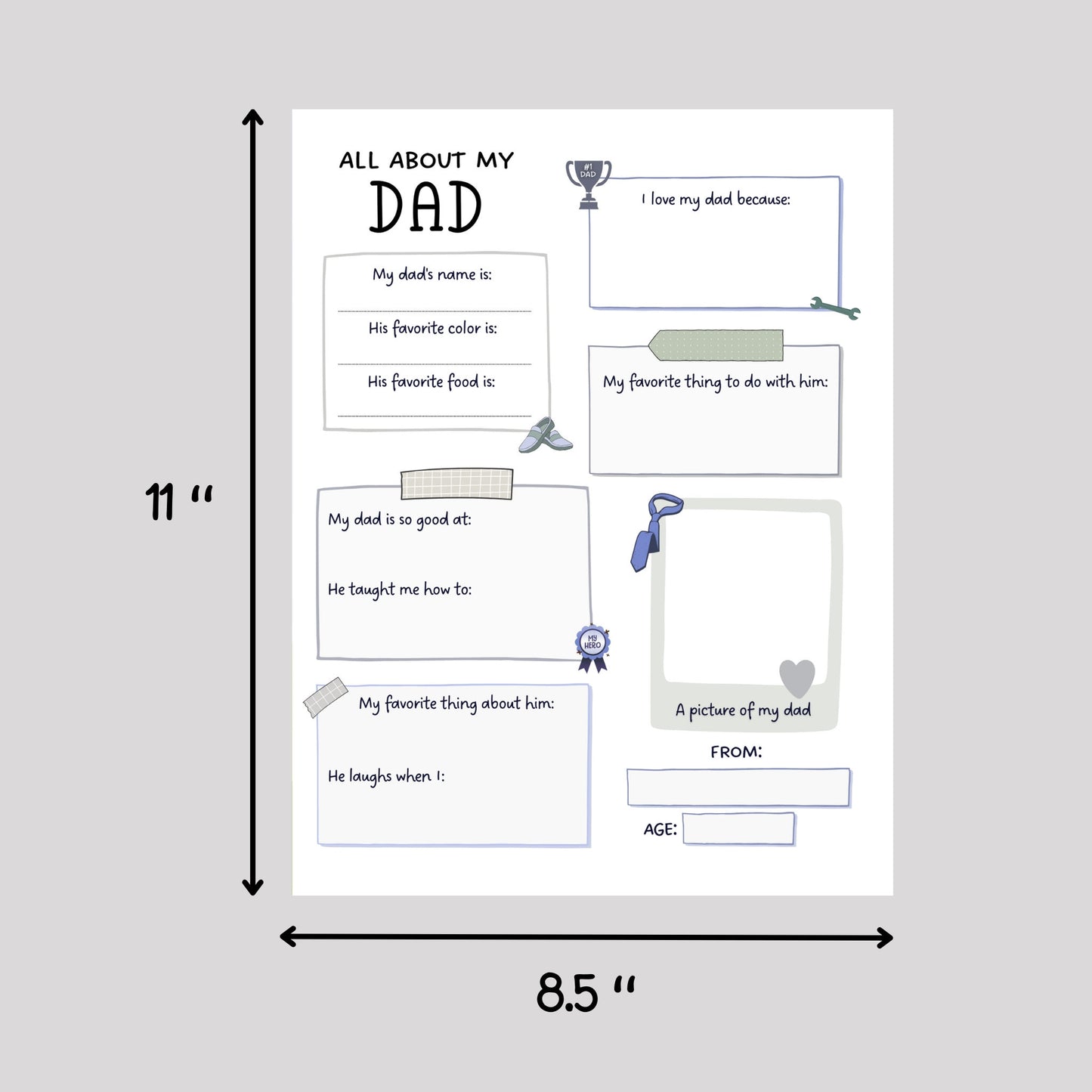 All About My Dad Printable, Father’s Day Questionnaire, All About My Daddy Papa, Fathers Day Gift Ideas, Personalized Gift For Dad from Kids