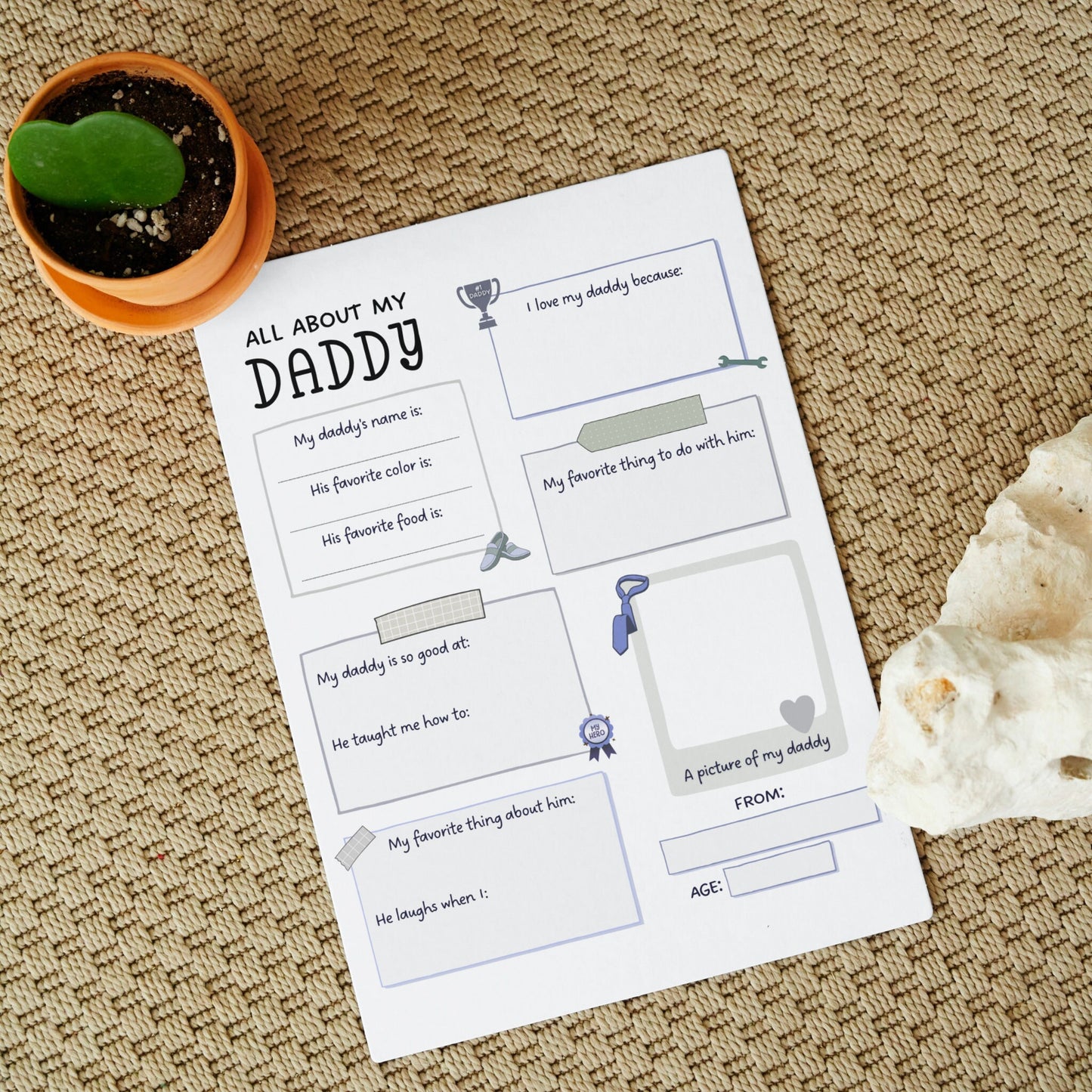 All About My Dad Printable, Father’s Day Questionnaire, All About My Daddy Papa, Fathers Day Gift Ideas, Personalized Gift For Dad from Kids