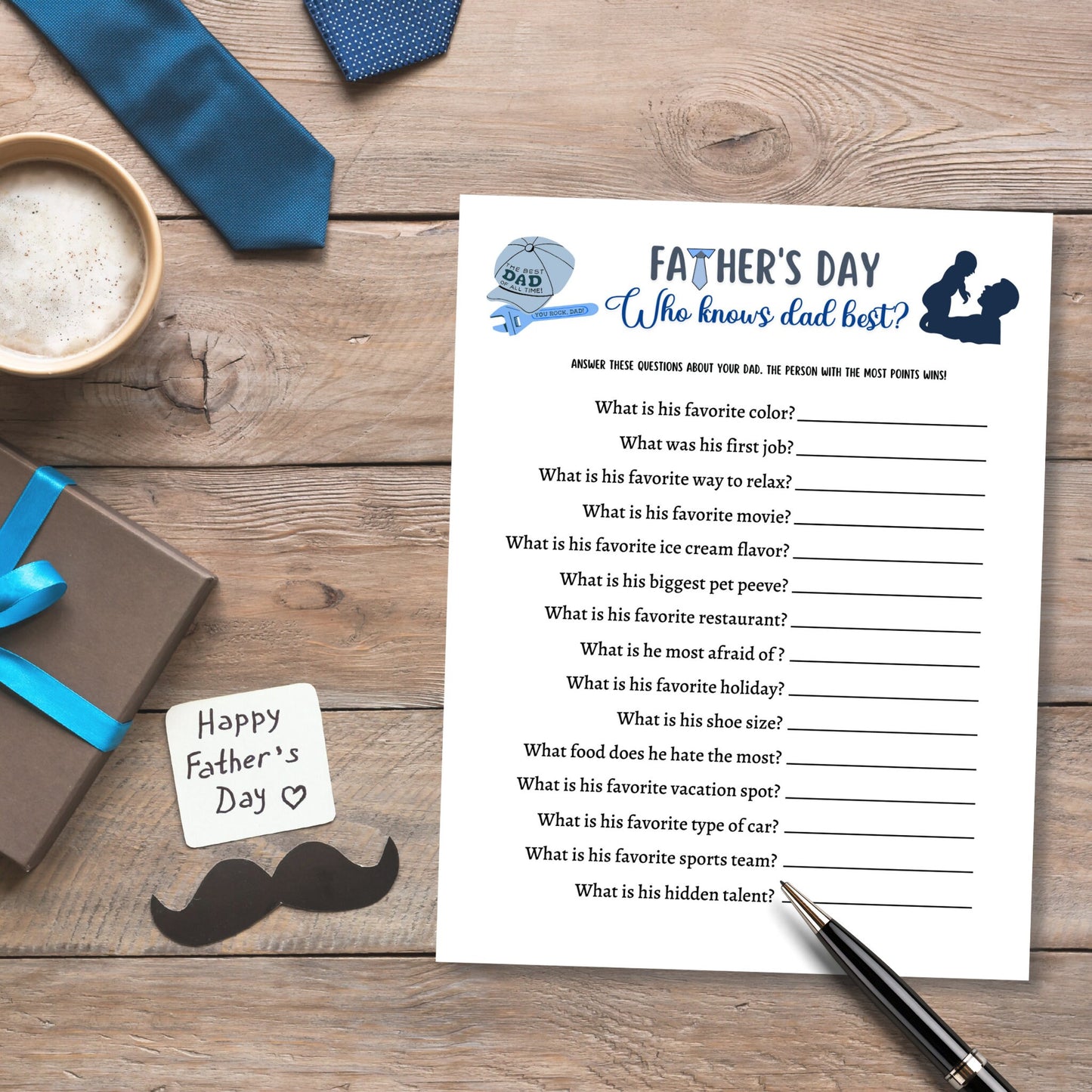 Father's Day Who Knows Dad Best Game Printable, Fathers Day Ideas, Fun Party Game, Activity Kids & Adults, Family Group Game, Classroom Game