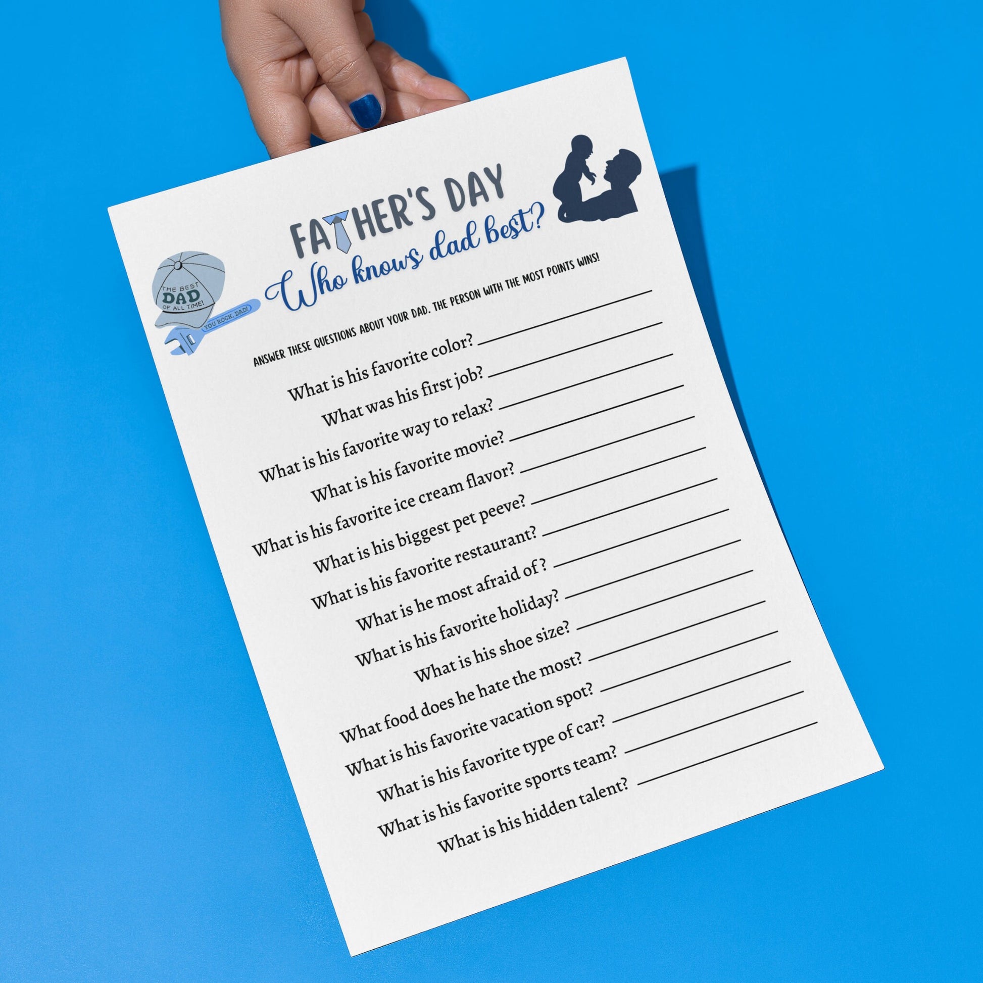 Father's Day Who Knows Dad Best Game Printable, Fathers Day Ideas, Fun Party Game, Activity Kids & Adults, Family Group Game, Classroom Game