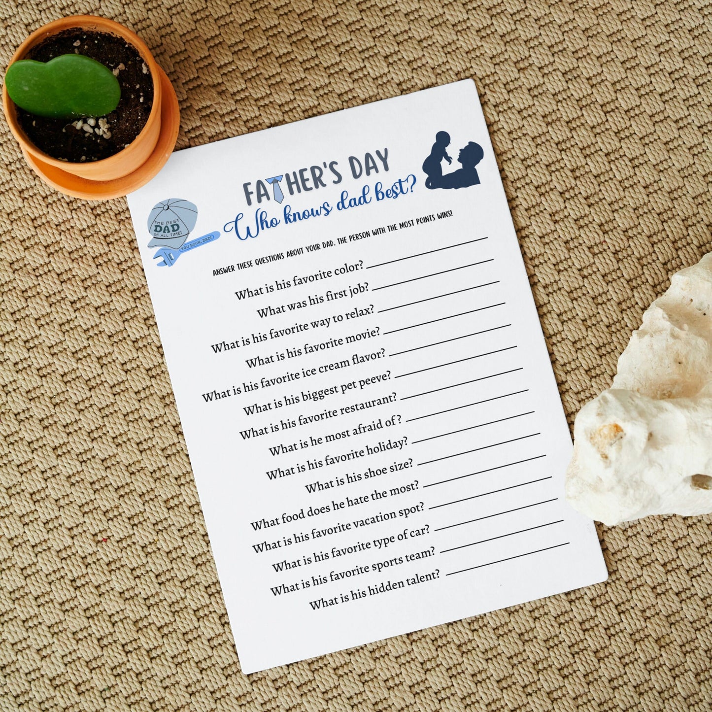 Father's Day Who Knows Dad Best Game Printable, Fathers Day Ideas, Fun Party Game, Activity Kids & Adults, Family Group Game, Classroom Game