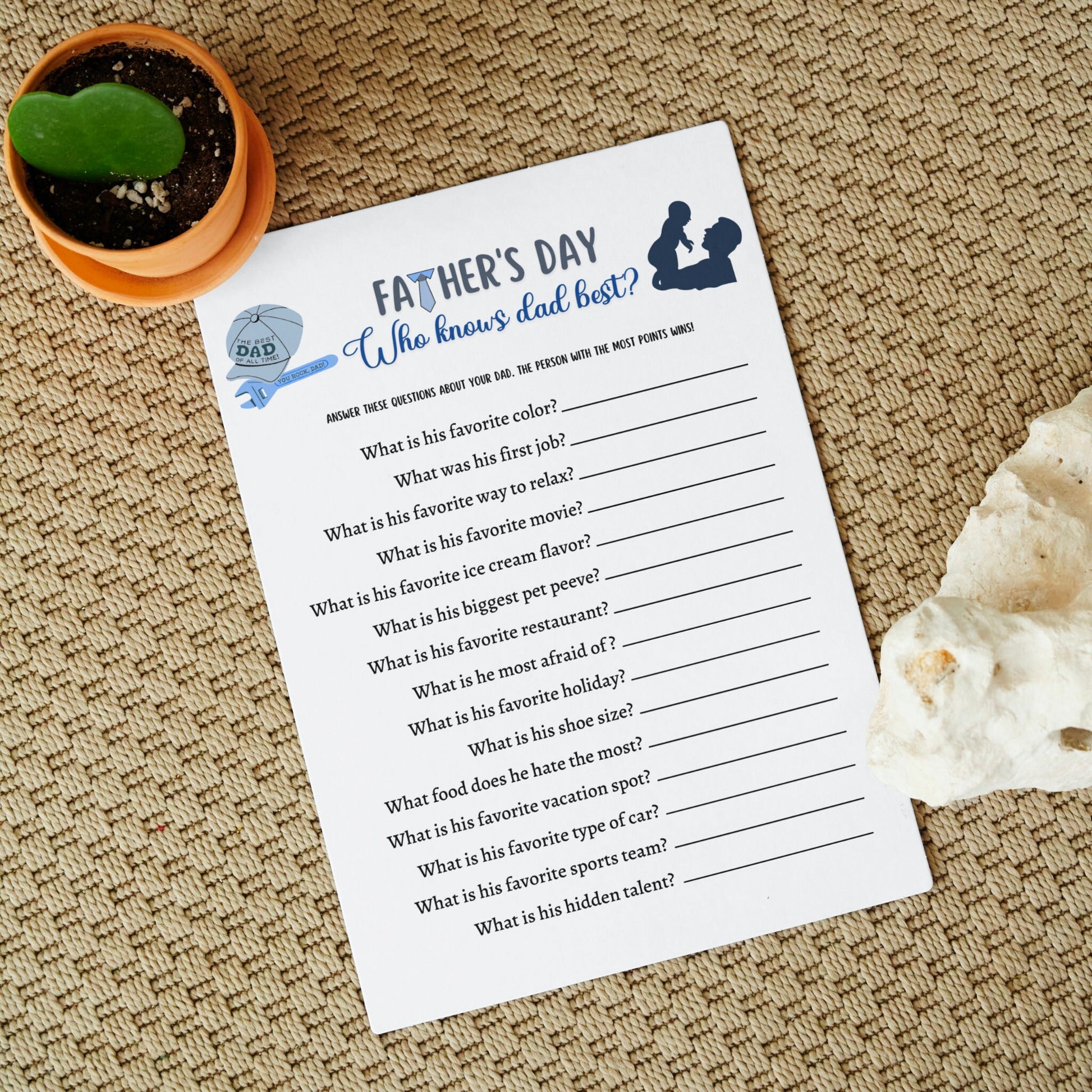Father's Day Who Knows Dad Best Game Printable, Fathers Day Ideas, Fun Party Game, Activity Kids & Adults, Family Group Game, Classroom Game