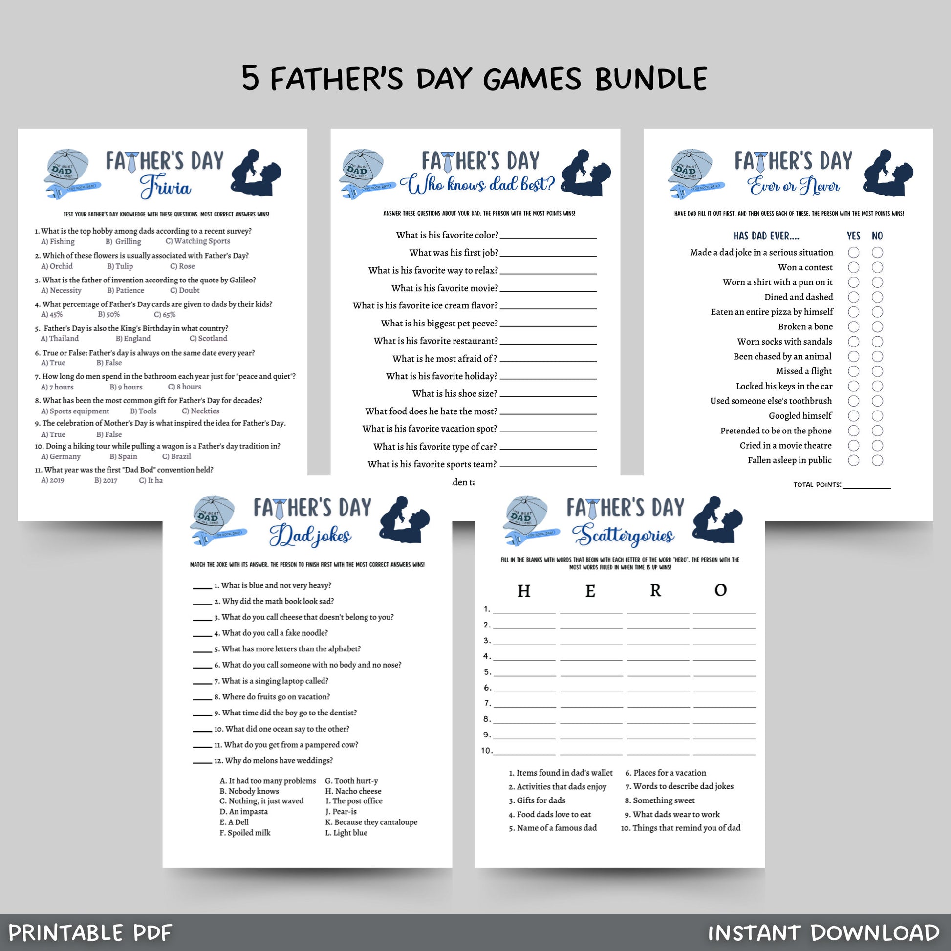 This 5 pack of printable Fathers Day games is an instant download! It is great to play with your friends and family! Whether it is for an office/dinner party or a fun classroom game it is sure to impress everyone and is great for adults and kids!