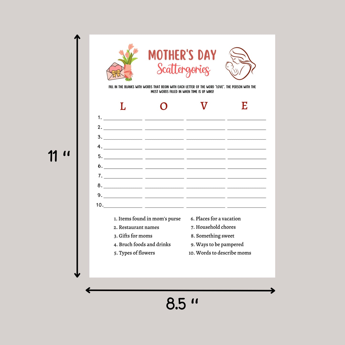 Mother's Day Game Printable, Mothers Day Party Game for Kids and Adults, Family Games Night, Classroom Games, Mothering Sunday, Mom Games
