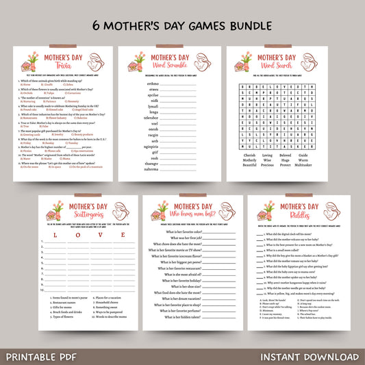 This 6 pack of Mothers Day games is a printable PDF & instant download! It is great to play with your friends & family! Whether it is for an office/dinner party or a fun classroom game it is sure to impress everyone and works great for adults & kids!
