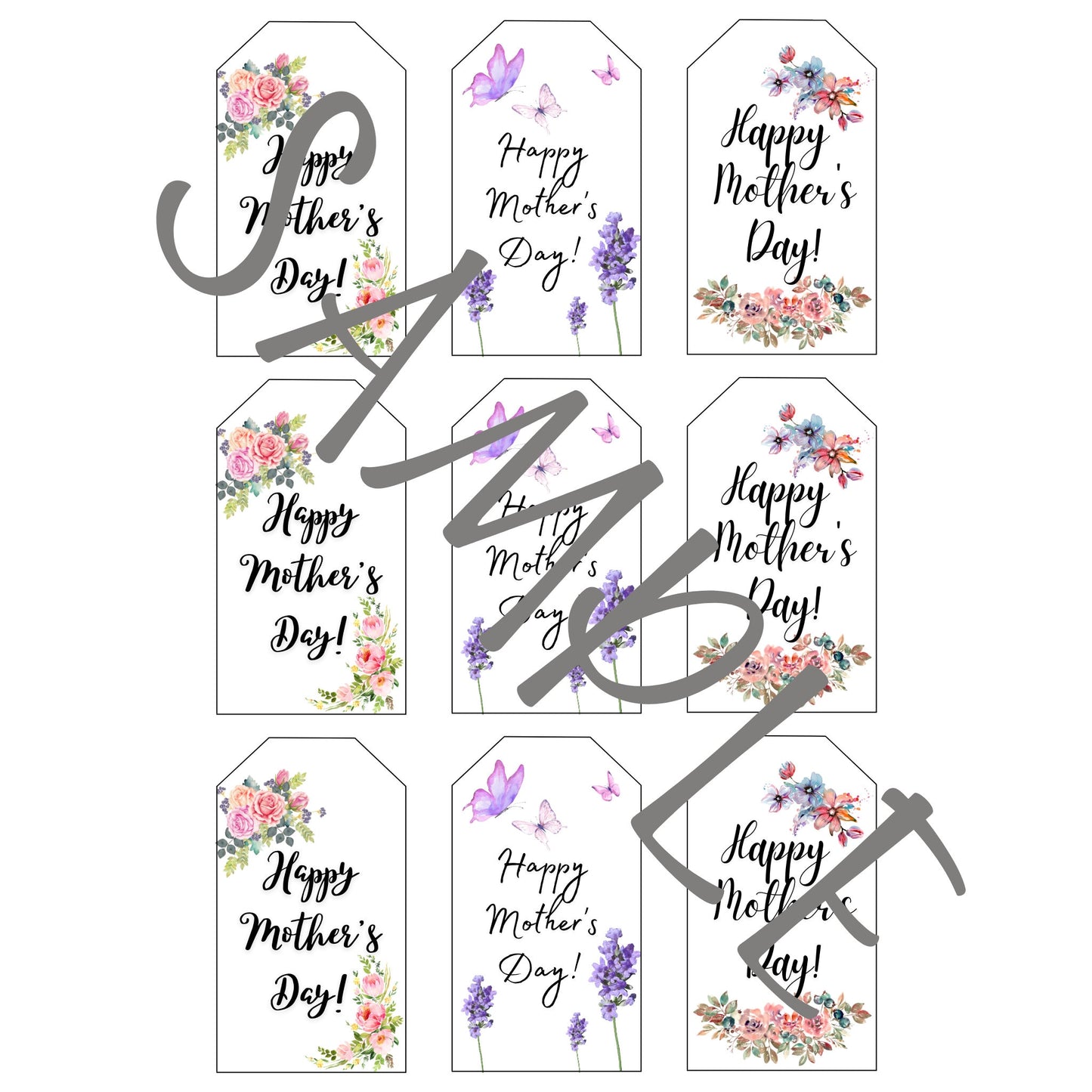 Happy Mother's Day Gift Tags, Mom Printable Gift Tags, Instant Digital Download, 9 Tags, Modern Gift Tags Mother's Day Printable Floral Tag