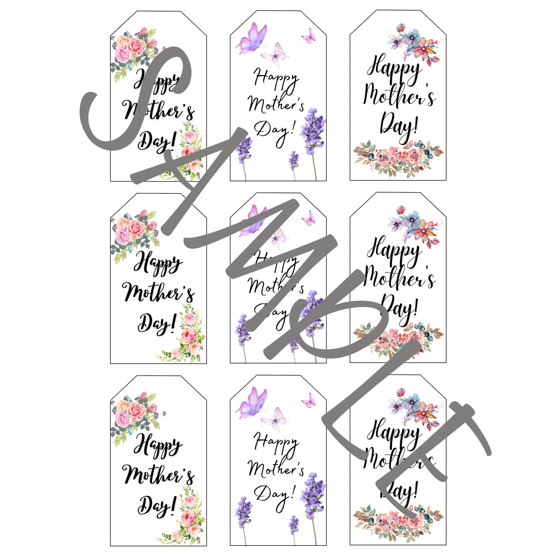 Happy Mother's Day Gift Tags, Mom Printable Gift Tags, Instant Digital Download, 9 Tags, Modern Gift Tags Mother's Day Printable Floral Tag