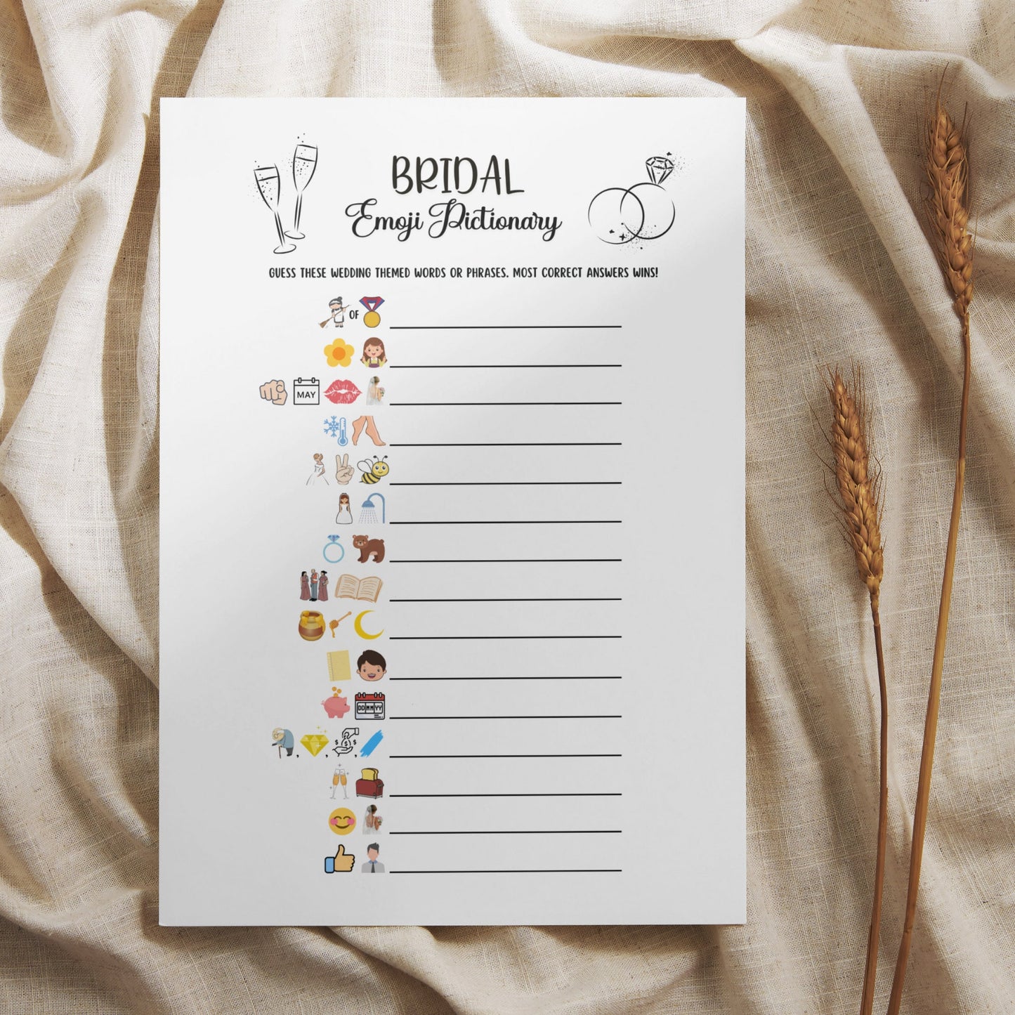 Bridal Shower Emoji Pictionary Printable, Bridal Party Game, Wedding Shower Icebreaker Game, Hen Party Game, Minimalist Bachelorette Ideas