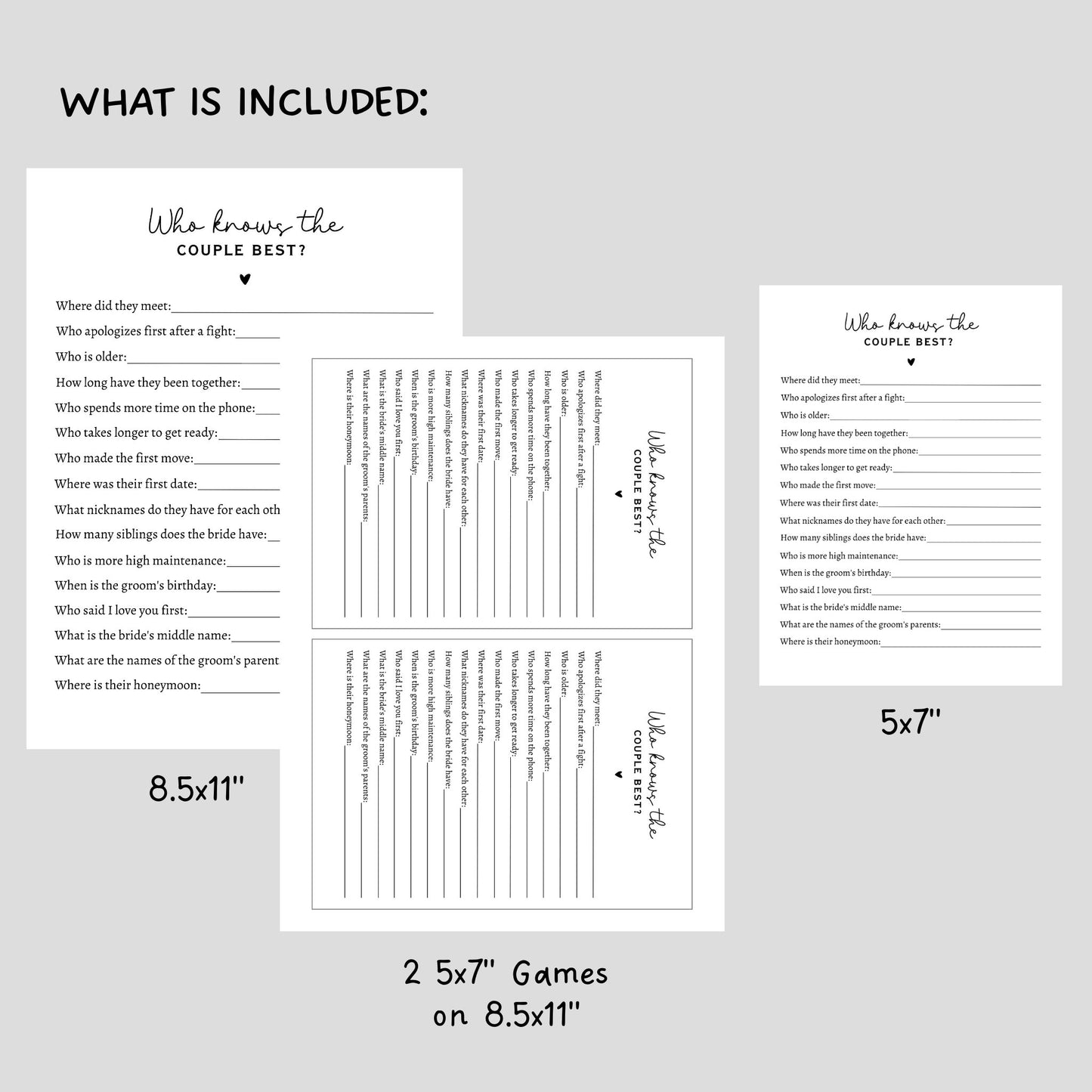 Who Knows The Couple Best Game, Printable Bridal Shower Game, Wedding Shower Idea, Newlyweds Minimalist Modern Game, Couple Trivia Quiz Card