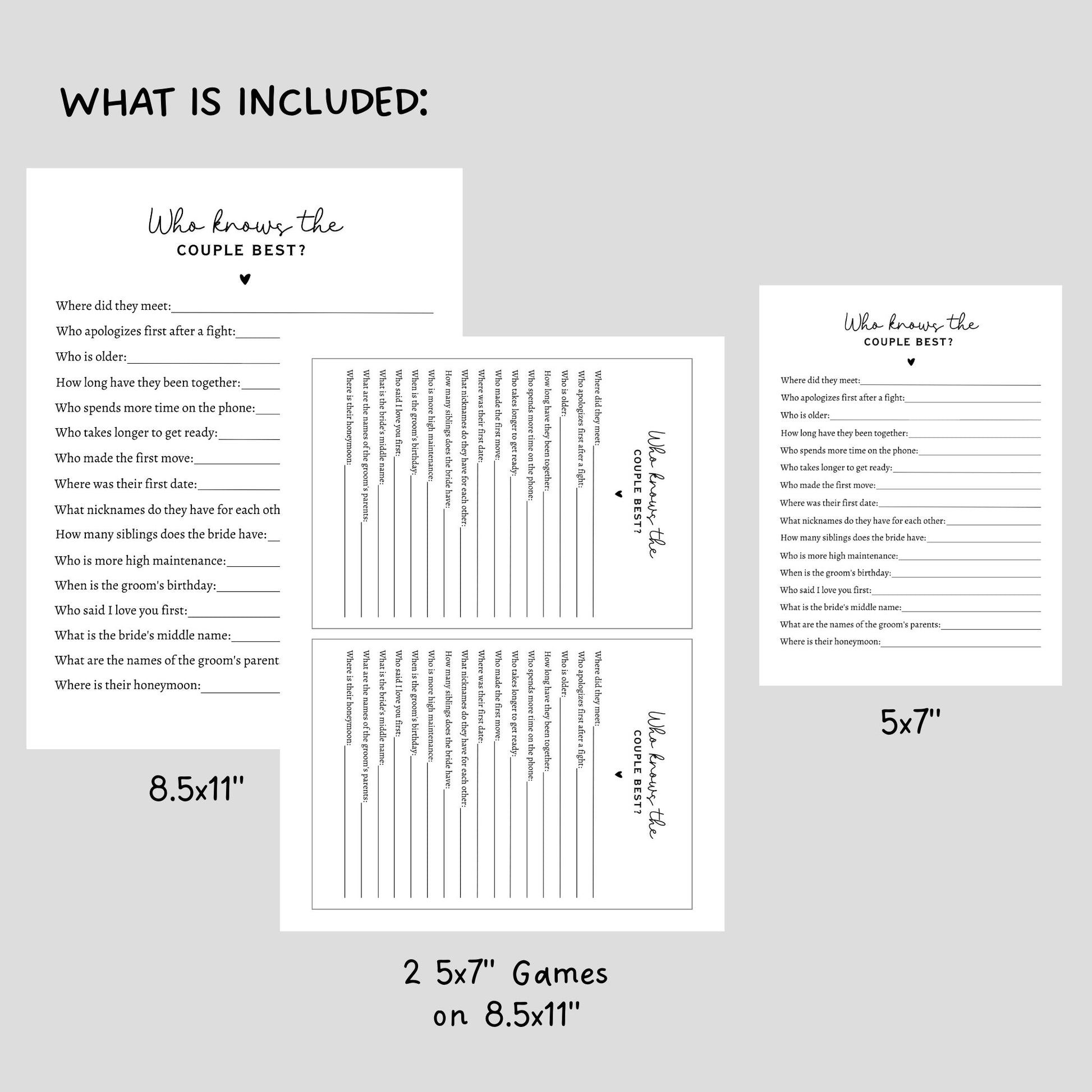 Who Knows The Couple Best Game, Printable Bridal Shower Game, Wedding Shower Idea, Newlyweds Minimalist Modern Game, Couple Trivia Quiz Card