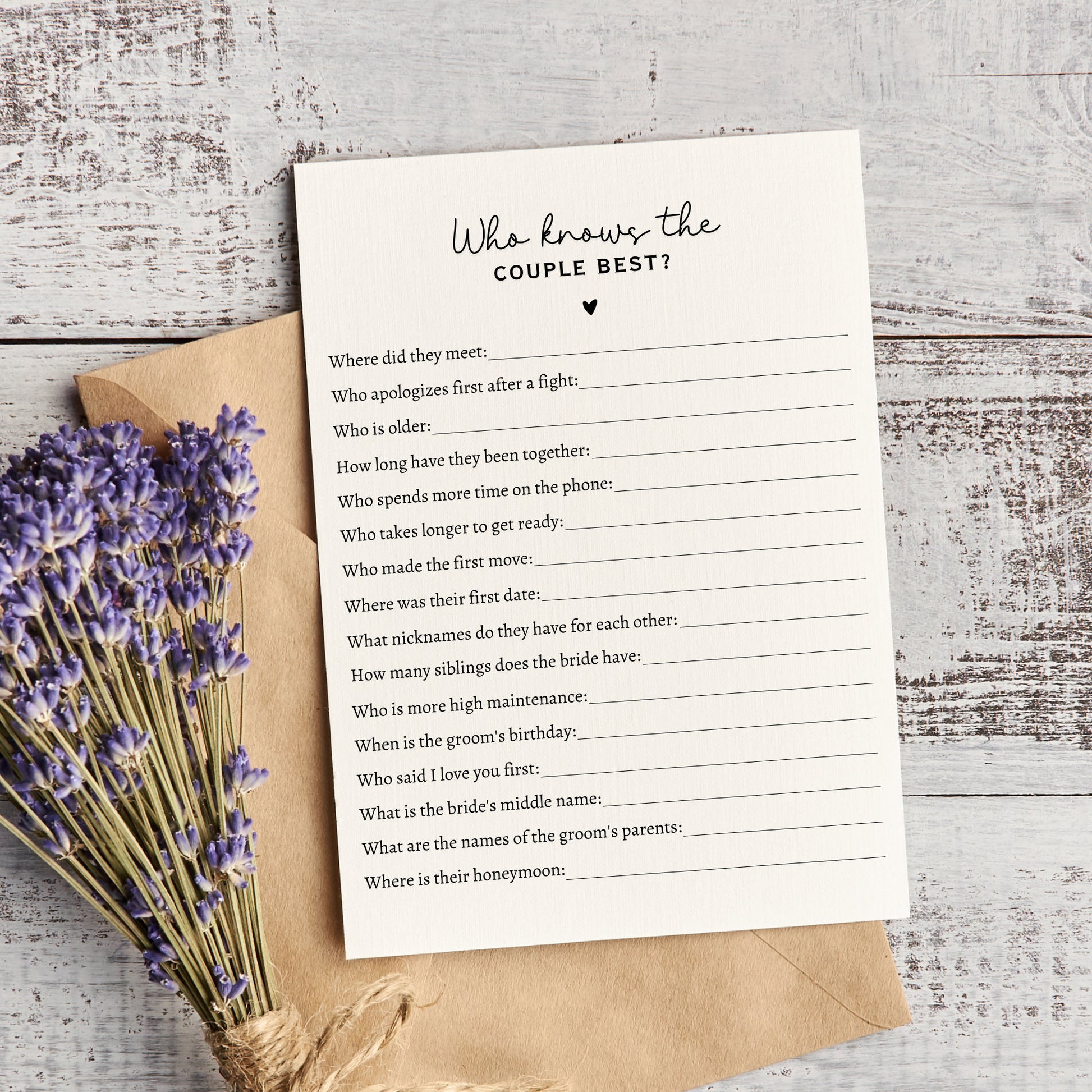 Who Knows The Couple Best Game, Printable Bridal Shower Game, Wedding Shower Idea, Newlyweds Minimalist Modern Game, Couple Trivia Quiz Card