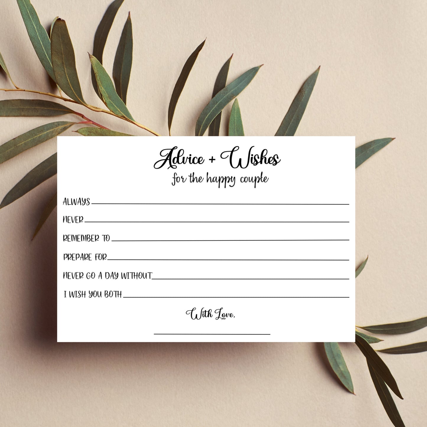 Wedding Advice And Wishes Card Printable, Minimalist Bridal Shower Party Game, Bride & Groom Wedding Shower, Couple Well Wishes Tip Jar Idea