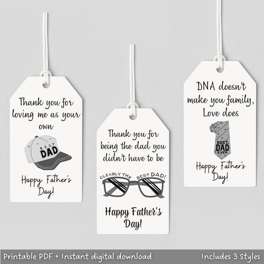 These Fathers Day gift tags for step Dad are printable and an instant digital download! There are 3 different styles. Simply download, print and gift away! These add a perfect finishing touch to your special and thoughtful gift for your step Dad!