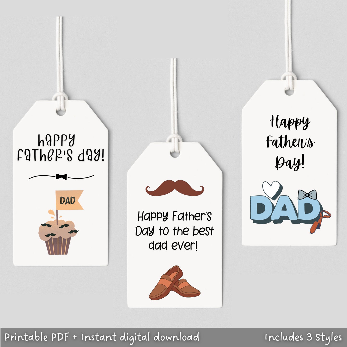 These cute and fun happy Fathers Day gift tags are printable and an instant digital download! There are 3 different styles. Simply download, print and gift away! These add a perfect finishing touch to your special and thoughtful gift for dad!
