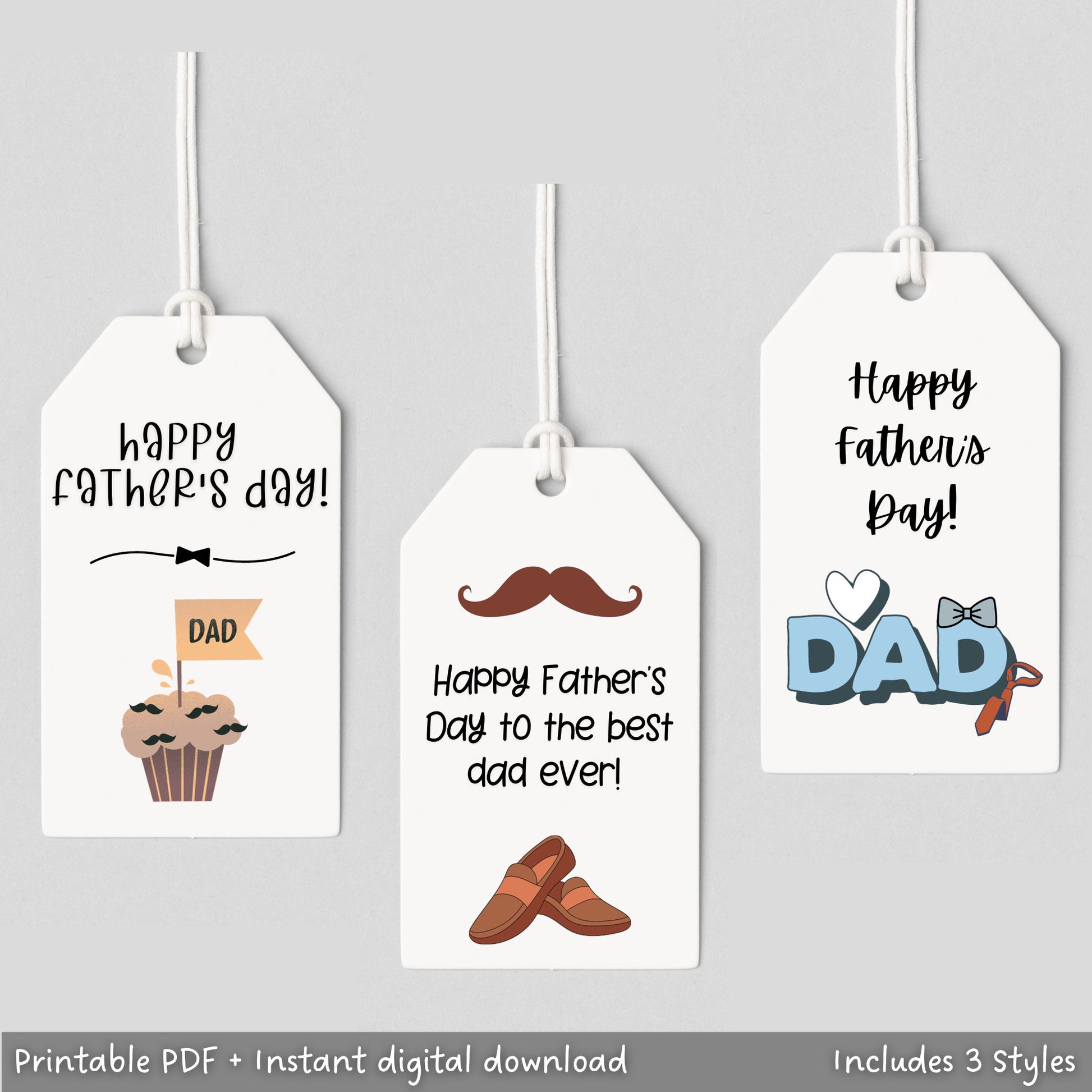 These cute and fun happy Fathers Day gift tags are printable and an instant digital download! There are 3 different styles. Simply download, print and gift away! These add a perfect finishing touch to your special and thoughtful gift for dad!