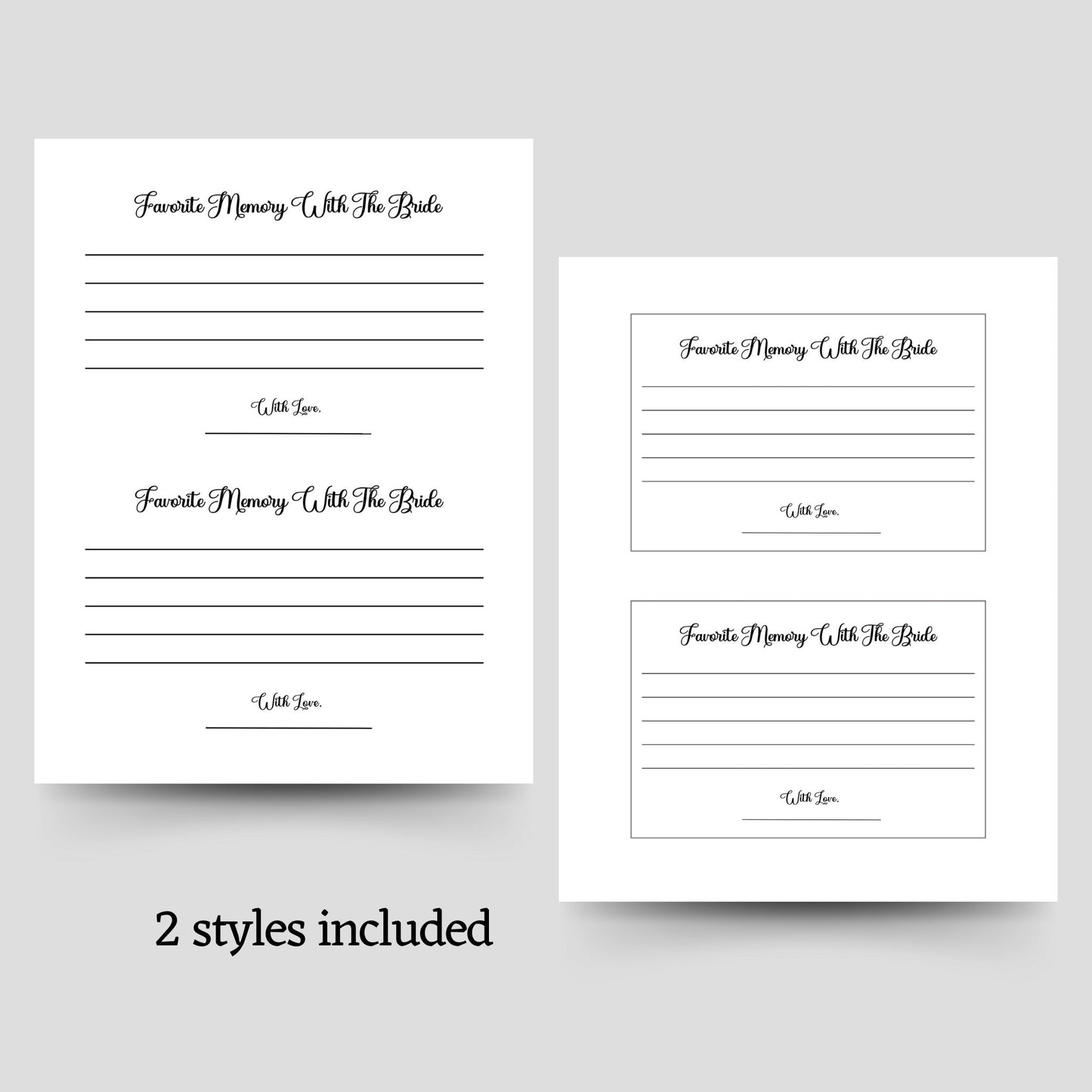 Bridal Shower Advice and Wishes Card Printable, Favorite Memory With the Bride, Minimalist Wedding Shower Party Games, Wedding Advice Card